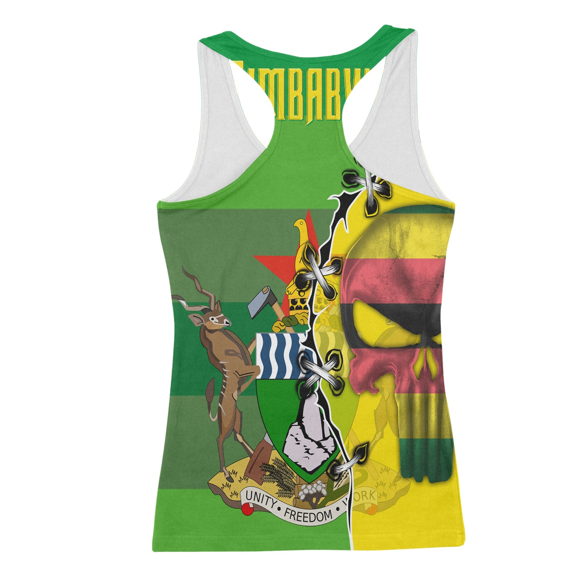 Zimbabwe Women Tank Top Flag & Coat Of Arms Skull Style