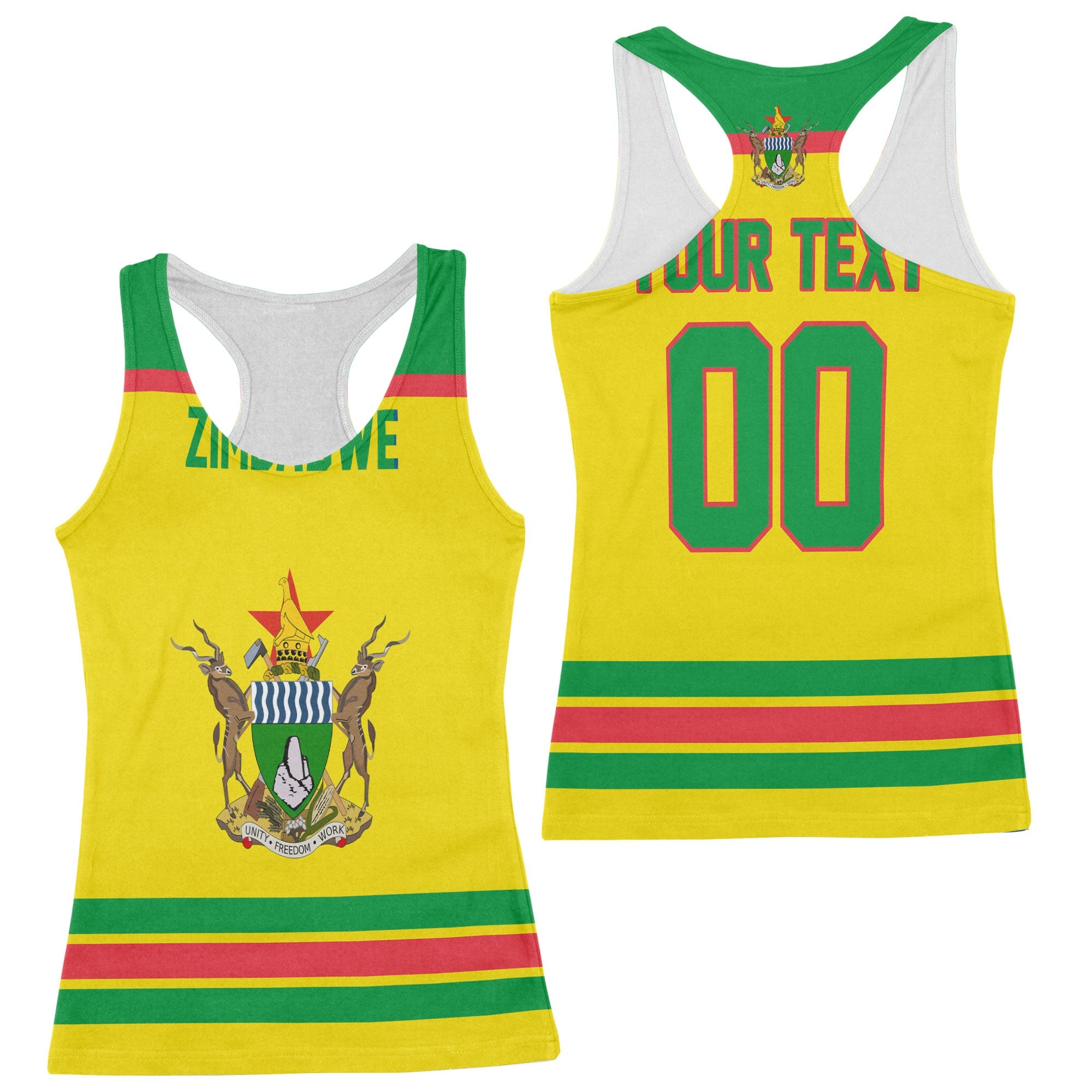 Zimbabwe Women Tank Top Flag & Coat Of Arms Hockey Style