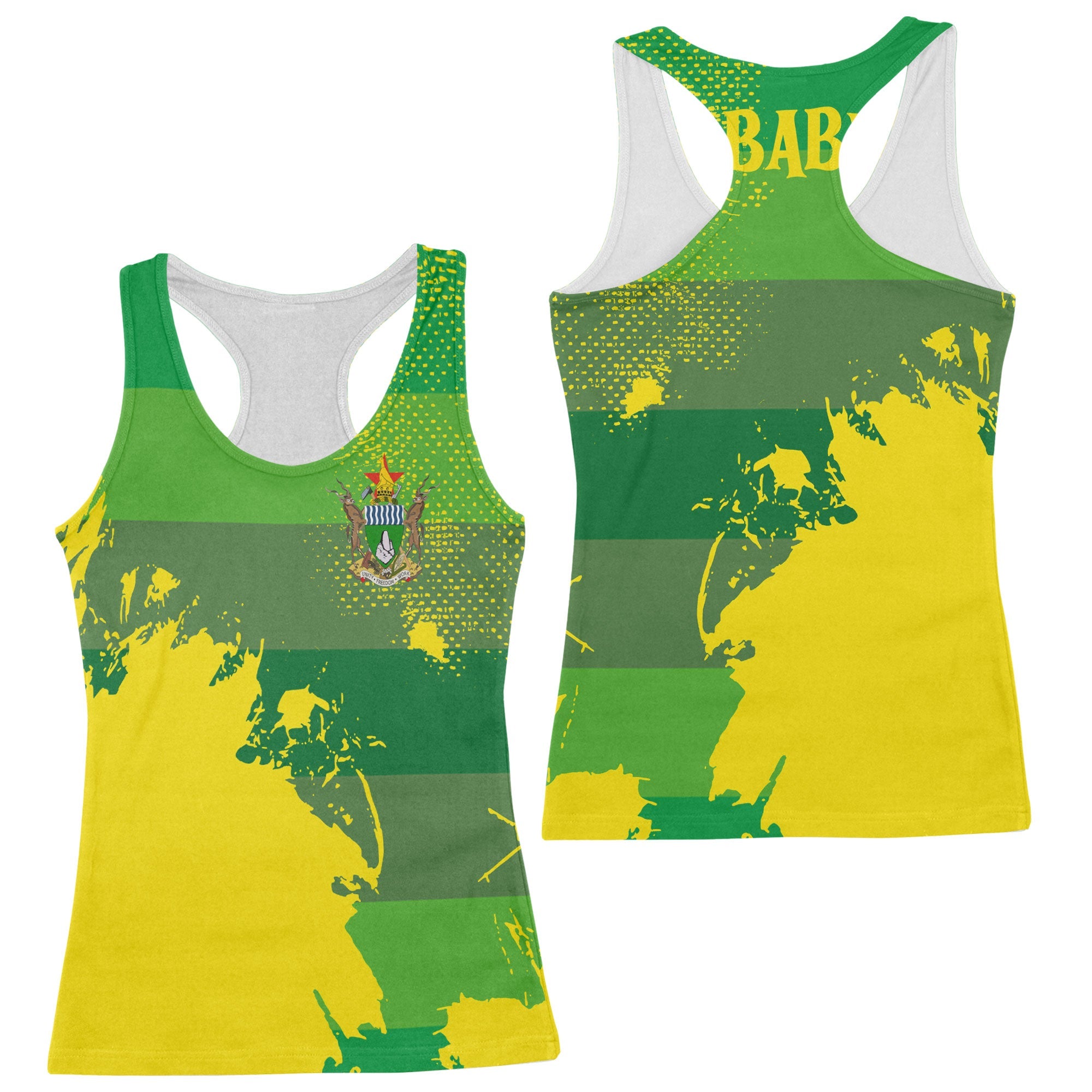 Zimbabwe Women Tank Top Flag & Coat Of Arms Paint Style