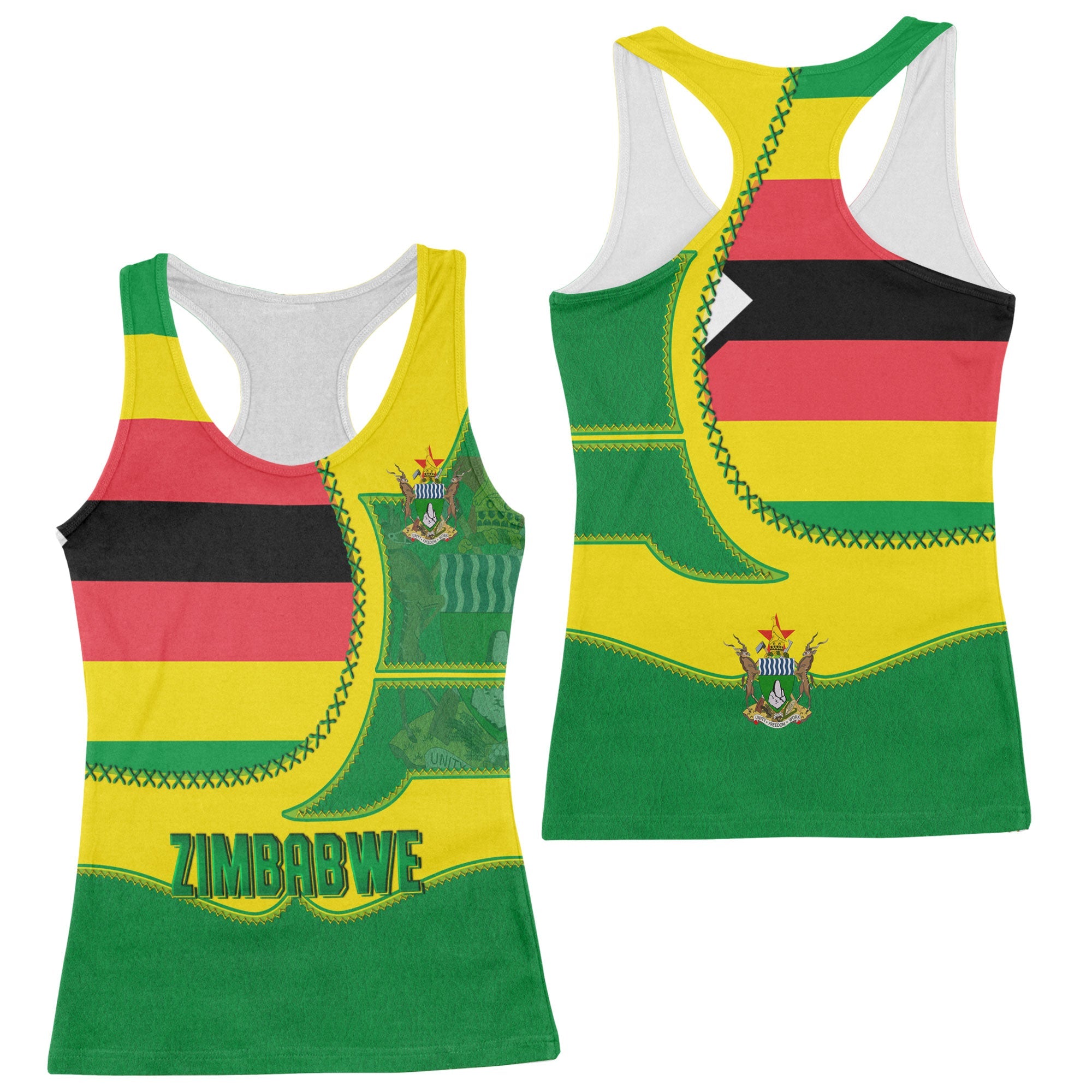 Zimbabwe Women Tank Top Flag & Coat Of Arms Leather Style