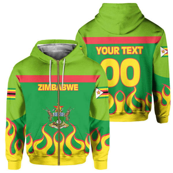 Zimbabwe Zip Hoodie Flag & Coat Of Arms Fire Hockey Style