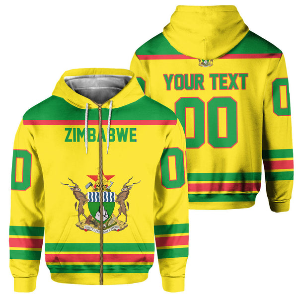 Zimbabwe Zip Hoodie Flag & Coat Of Arms Hockey Style