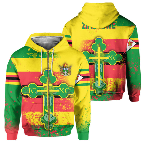 Zimbabwe Zip Hoodie Flag & Coat Of Arms Orthodox Style