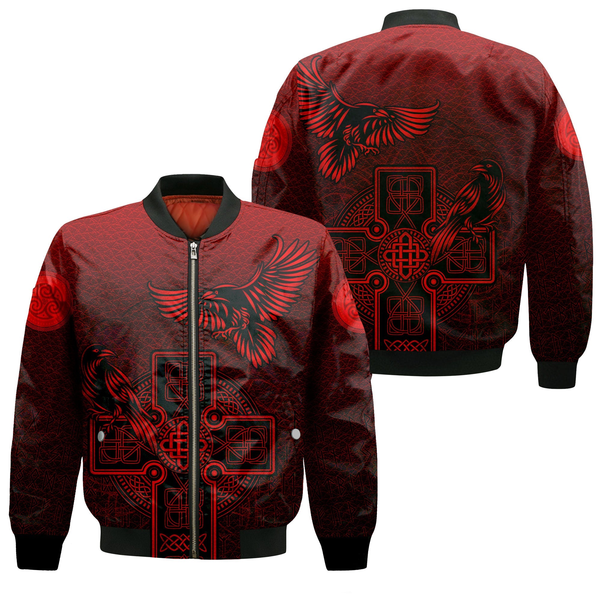 Viking Bomber Jacket Hugin and Munin Red Leather Background