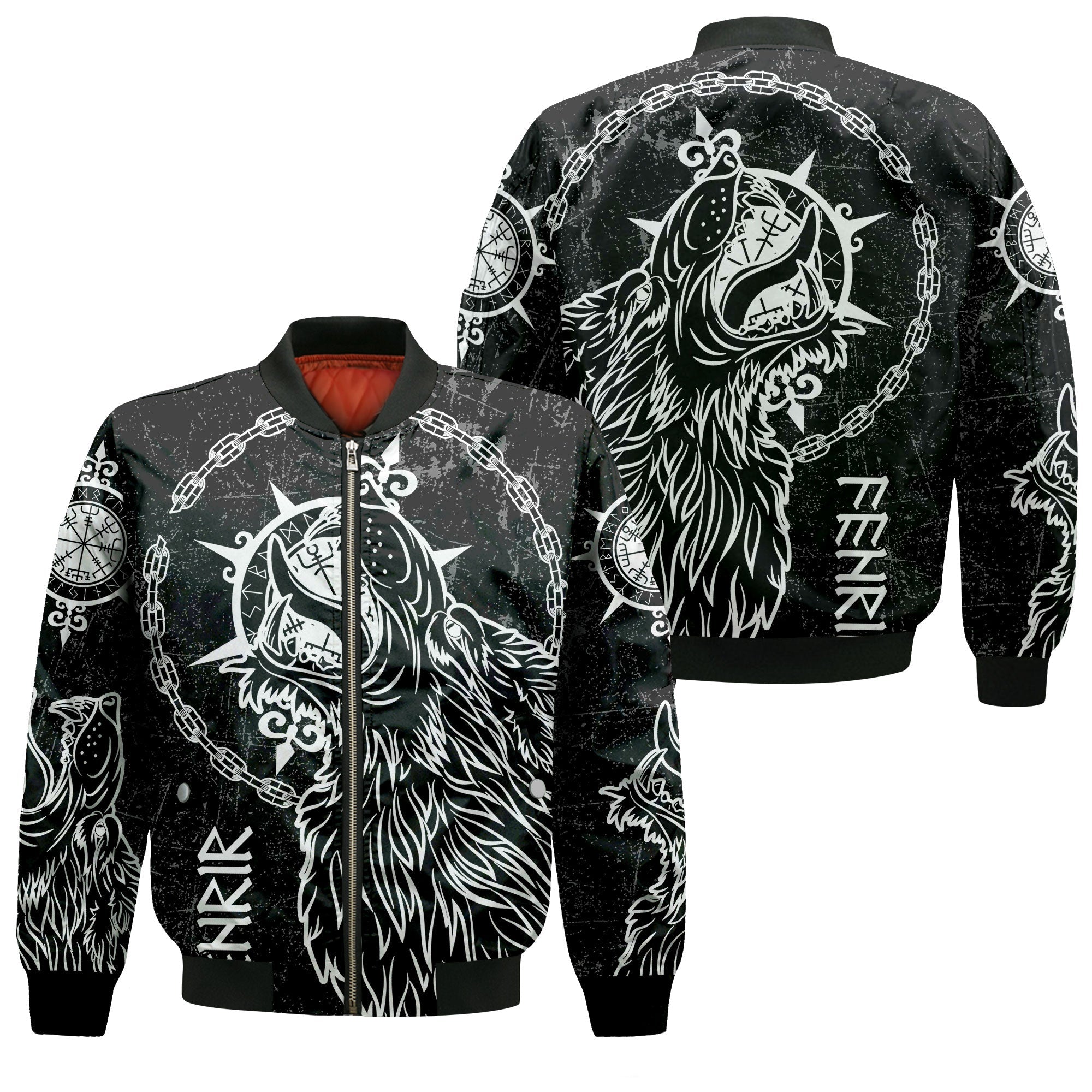 Viking Bomber Jacket Fenrir Wolf Mythology On White