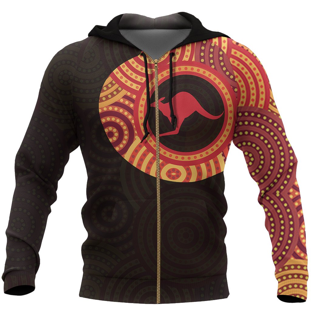 Aboriginal Zip Hoodie - Kangaroo Patterns Australian Dot Painting Tattoo