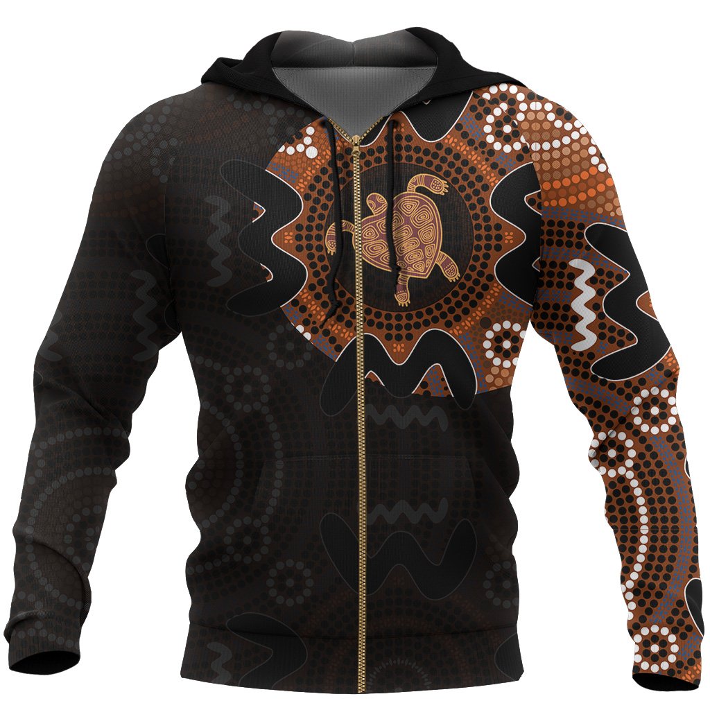 Aboriginal Zip Hoodie - Turtle Patterns Australia Dot Painting