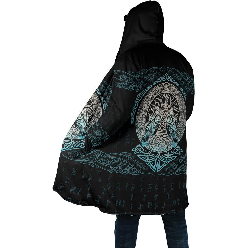 Viking Hooded Coat Silver Thunder Tree Of Life Fleece 