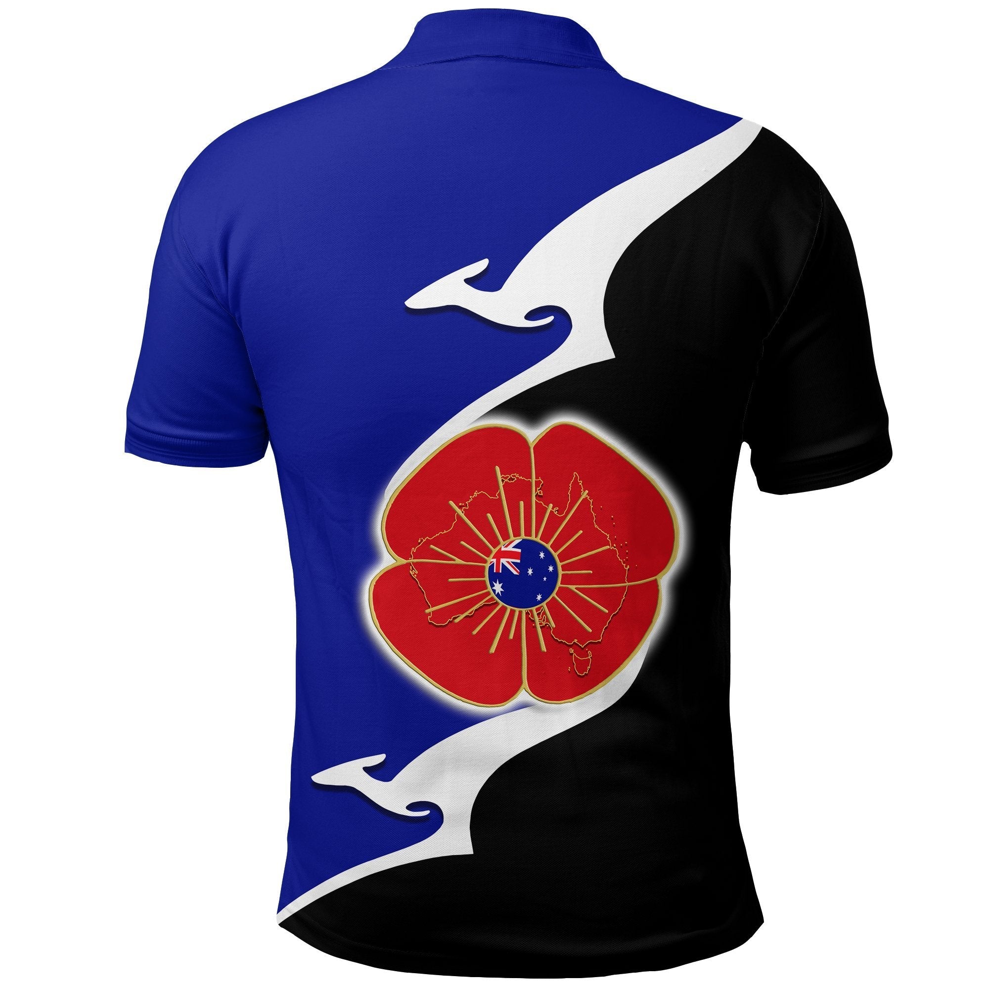 Anzac Polo - Lest We Forget Poppy Map Kangaroo Blue Polo Shirt
