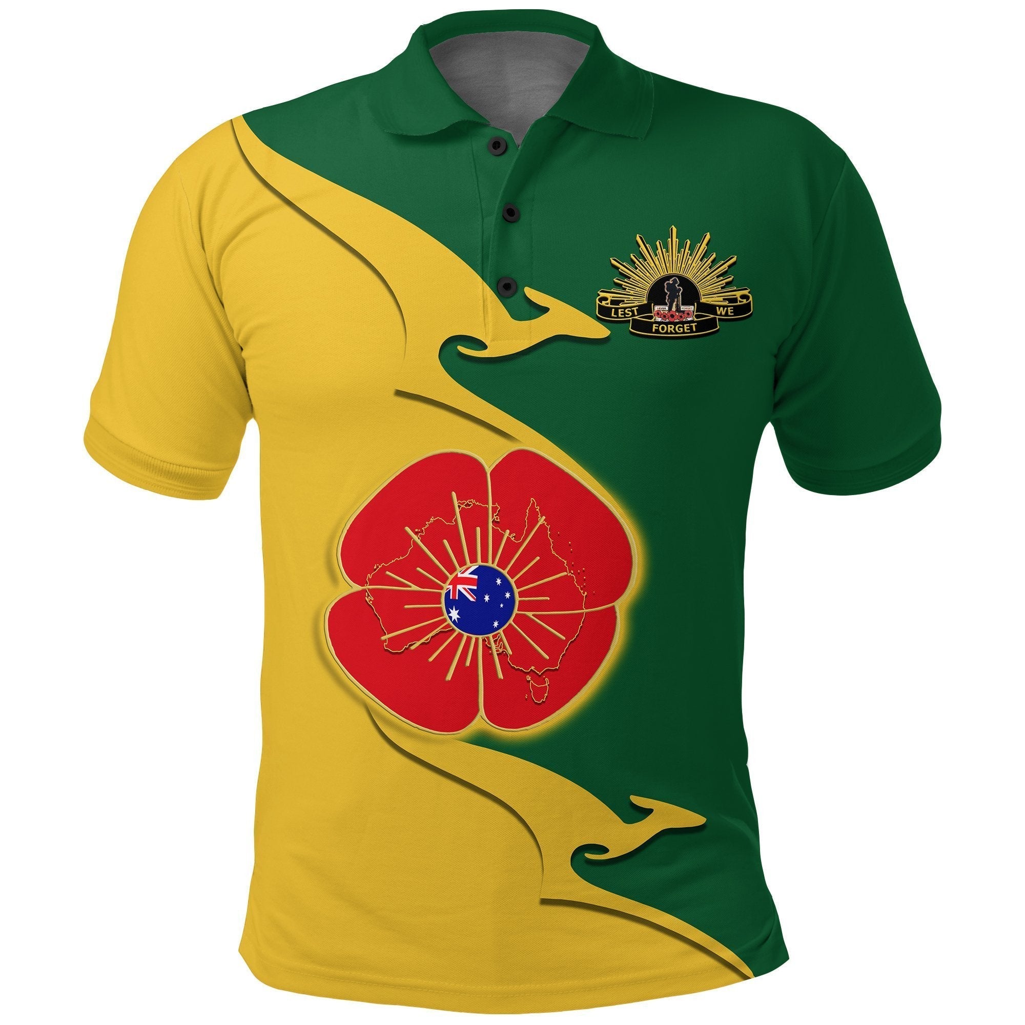 Anzac Polo - Lest We Forget Poppy Map Kangaroo Polo Shirt