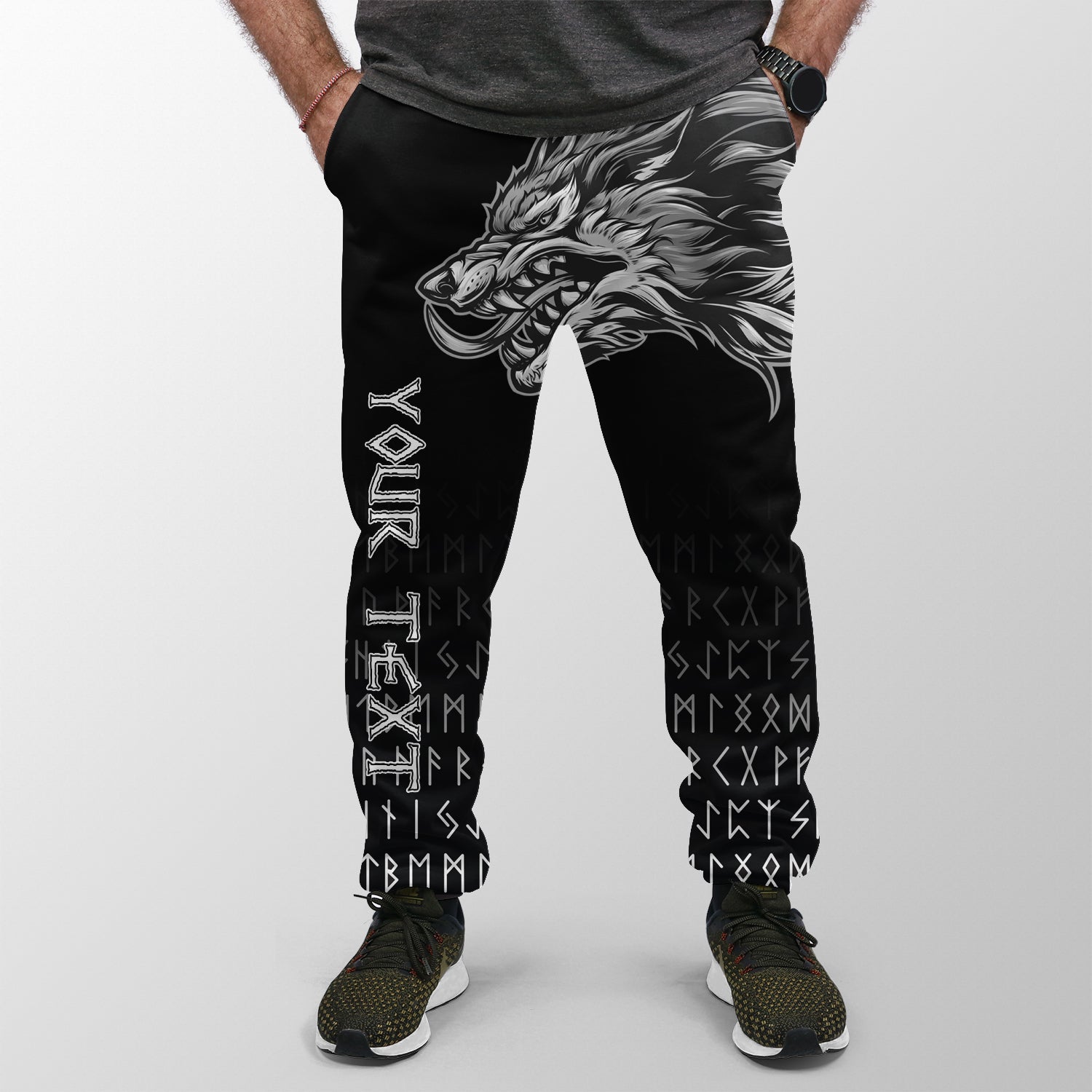 Custom Viking Jogger Fenrir Wolf Near Shoulder