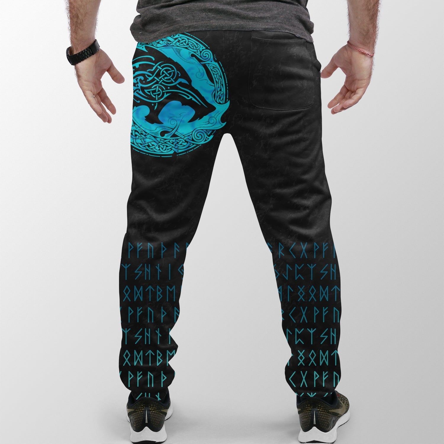 Custom Viking Jogger Fenrir Wolf Cyan