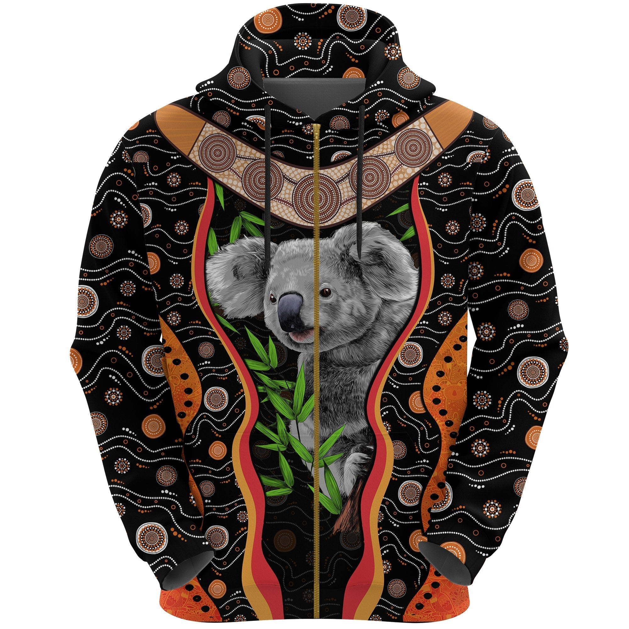 Aboriginal Zip Hoodie - Koala Boomerang Patterns Sun Dot Painting