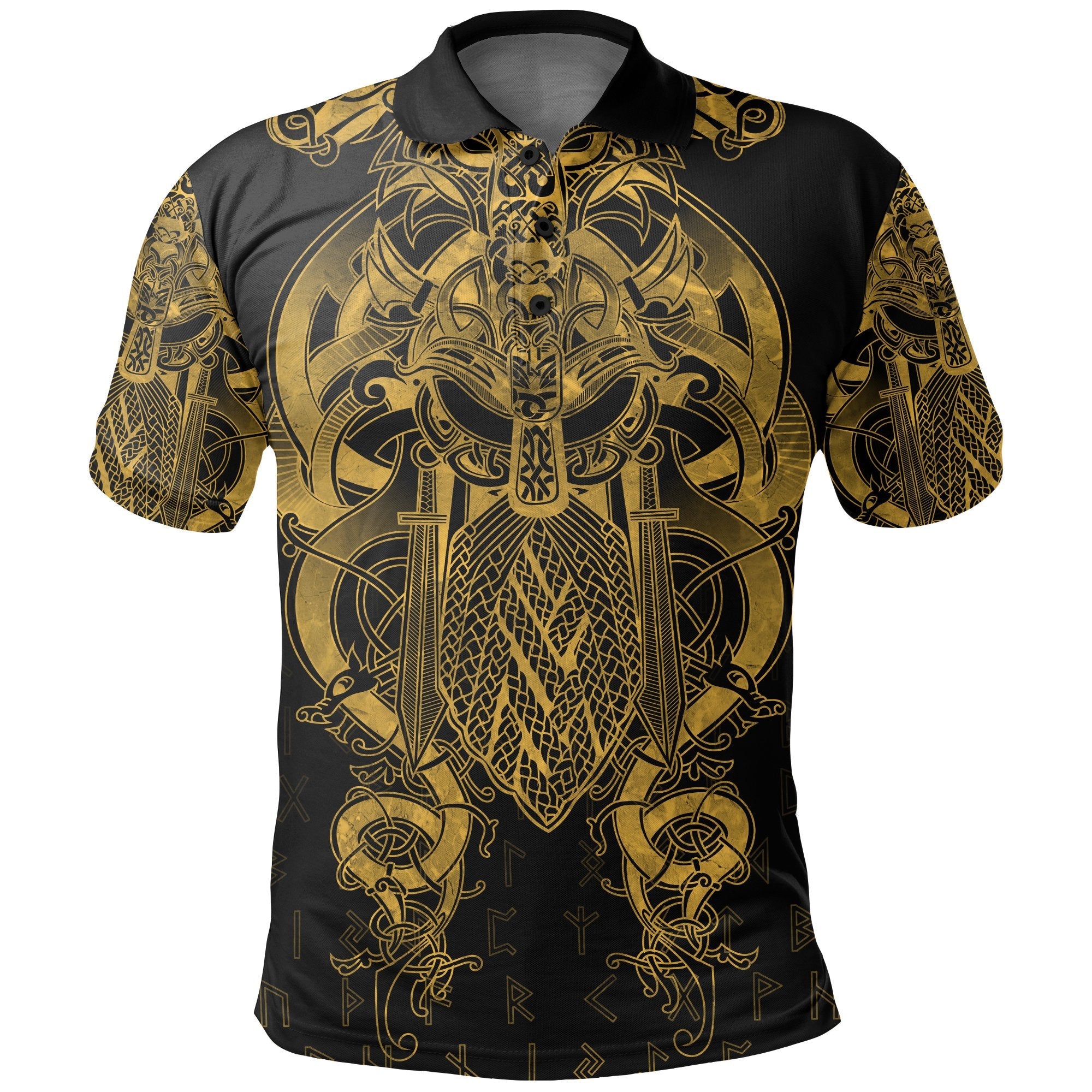 Viking Polo Shirt Fenrir & Tyr Tattoo Gold Version