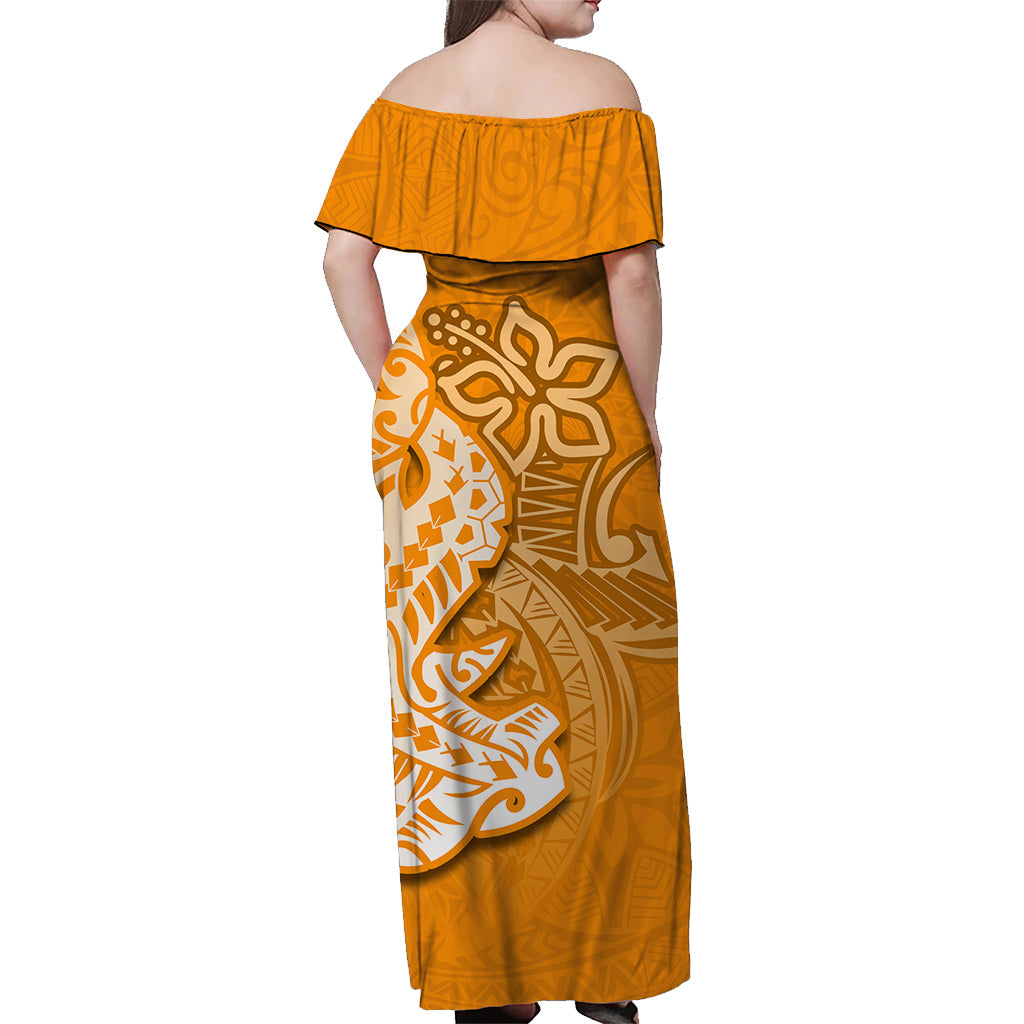 Hammerhead shark Off Shoulder Long Dress  Polynesian Orange Style LT6