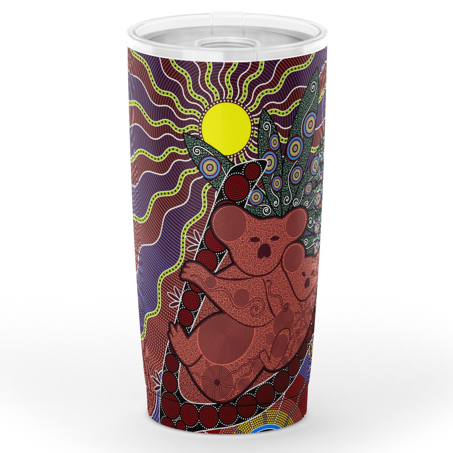 Aboriginal Insulated Tumbler, Koala Family Sun Dot Painting