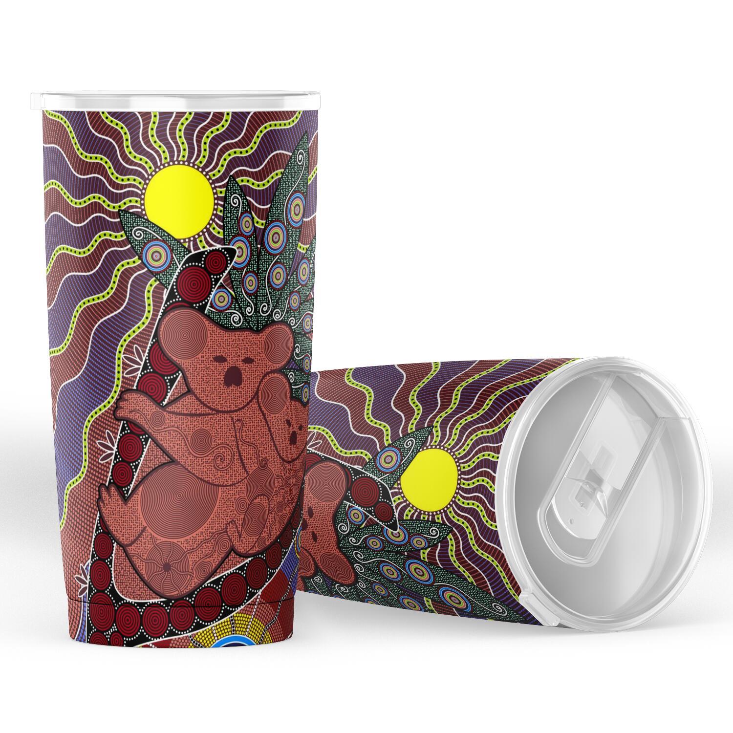 Aboriginal Insulated Tumbler, Koala Family Sun Dot Painting