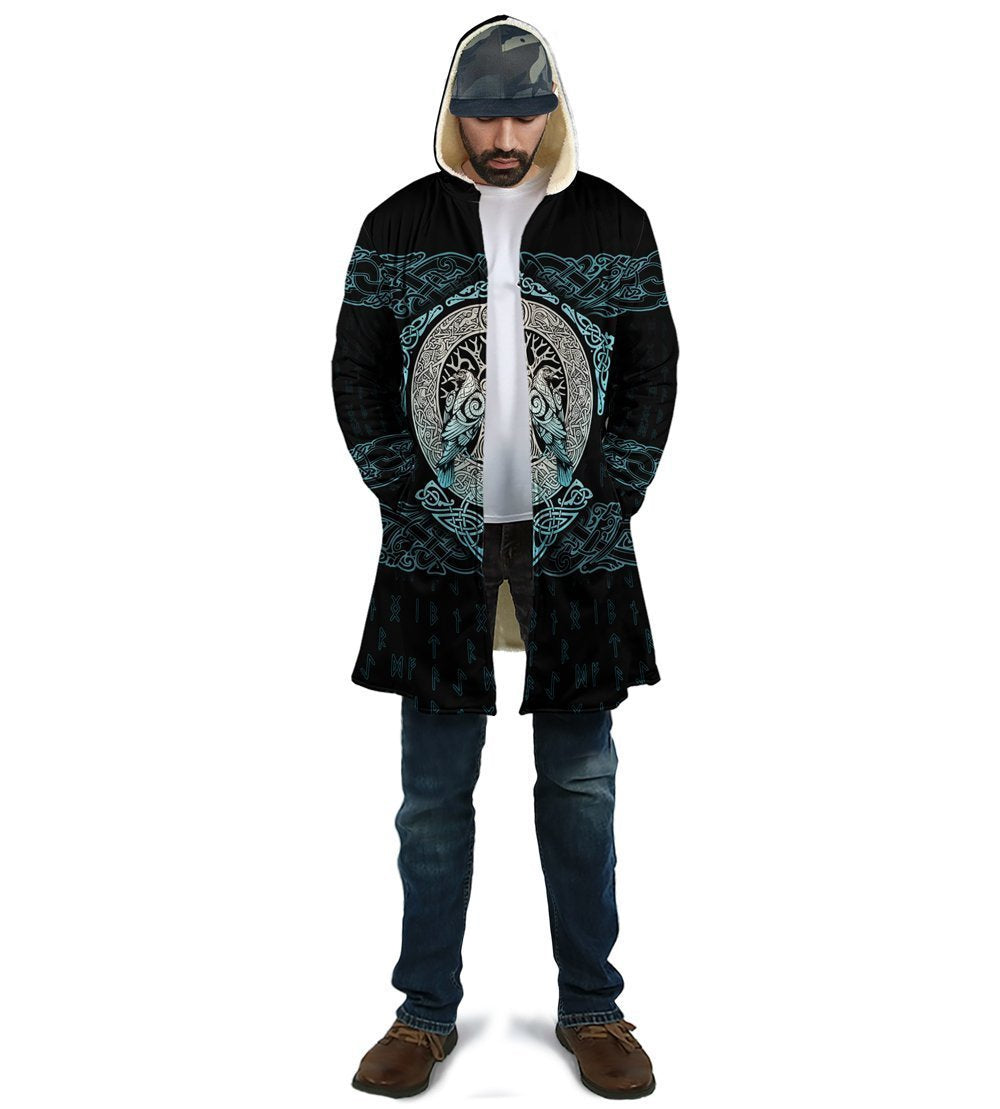 Viking Hooded Coat Silver Thunder Tree Of Life Fleece 