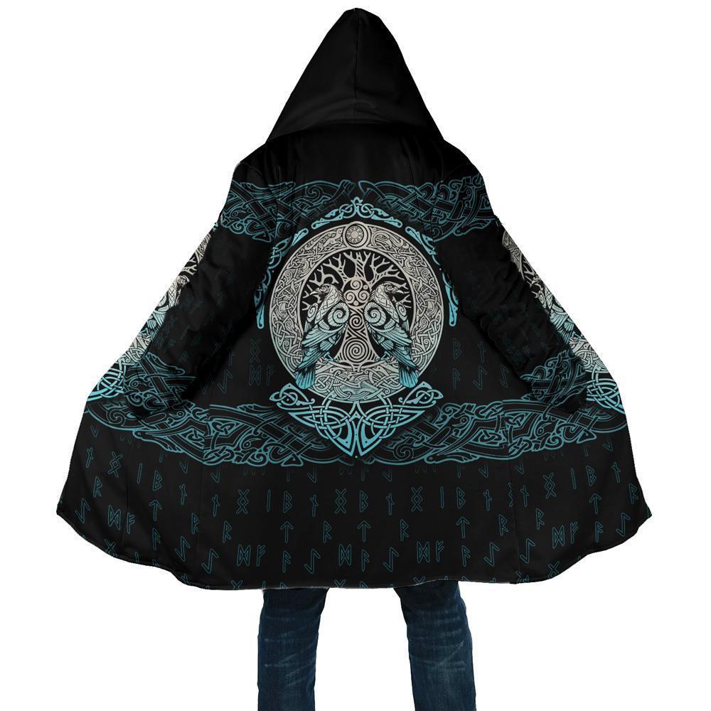 Viking Hooded Coat Silver Thunder Tree Of Life Fleece 