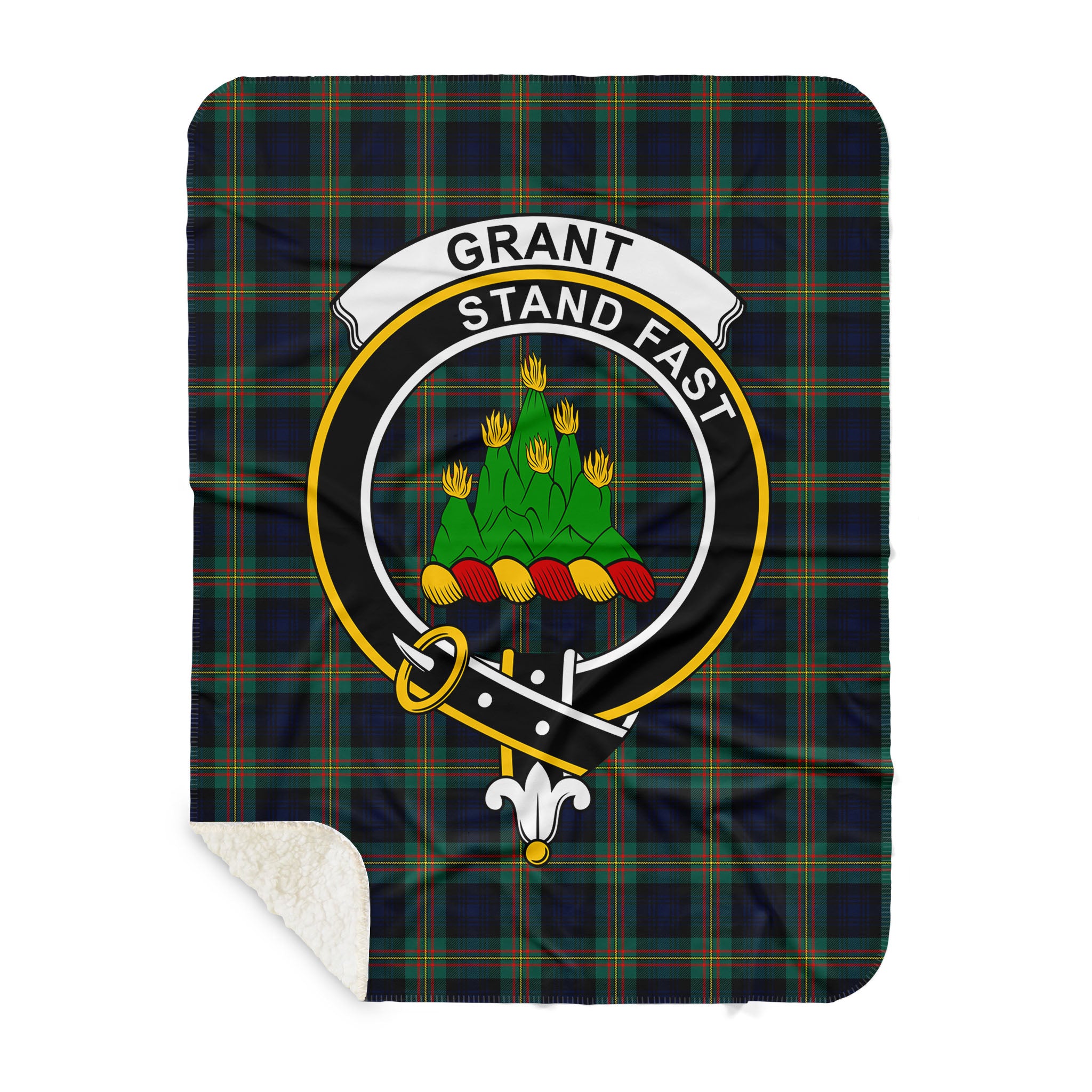 Grant Hunting Clan Sherpa Blanket, Scottish Tartan Grant Hunting Clan Sherpa Hoodie Crest Style