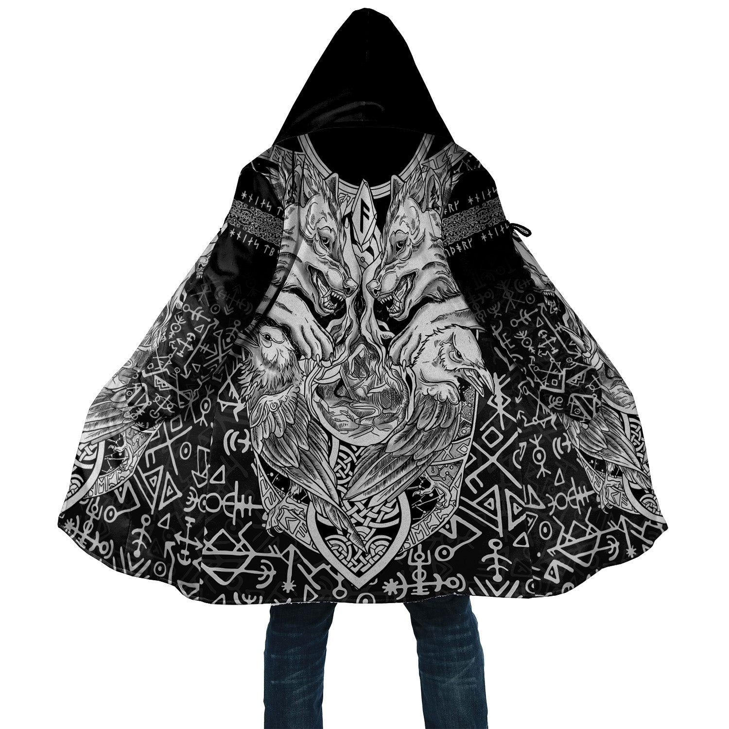 Viking Hooded Coat Wolf And Raven Special