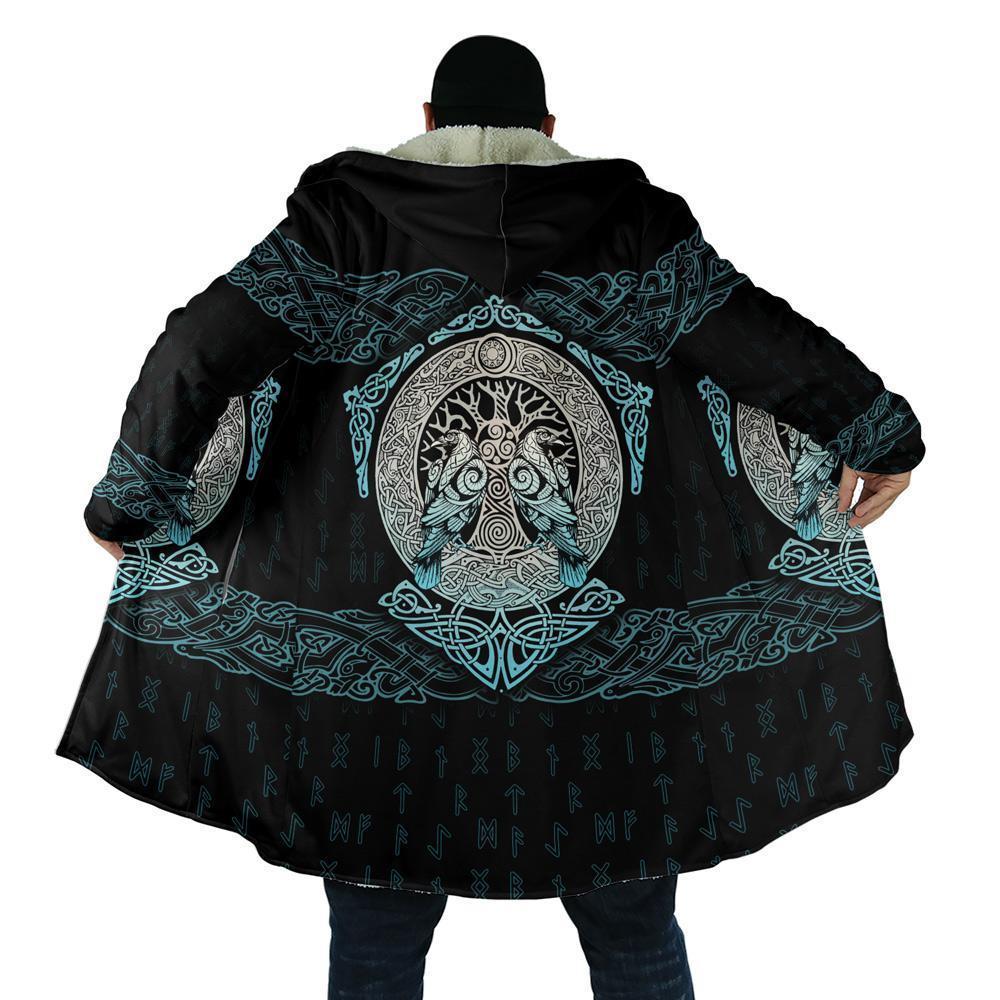 Viking Hooded Coat Silver Thunder Tree Of Life Fleece 