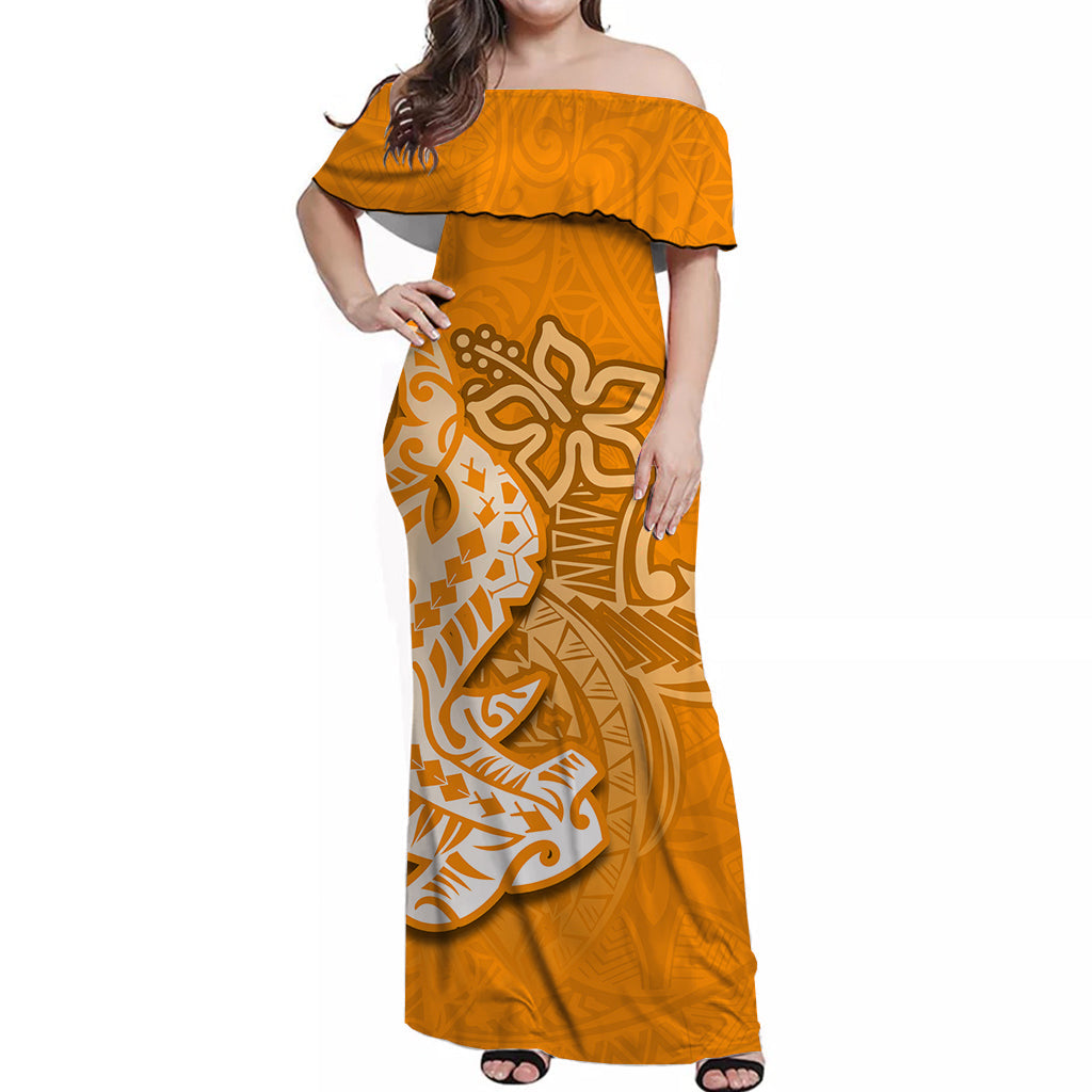 Hammerhead shark Off Shoulder Long Dress  Polynesian Orange Style LT6