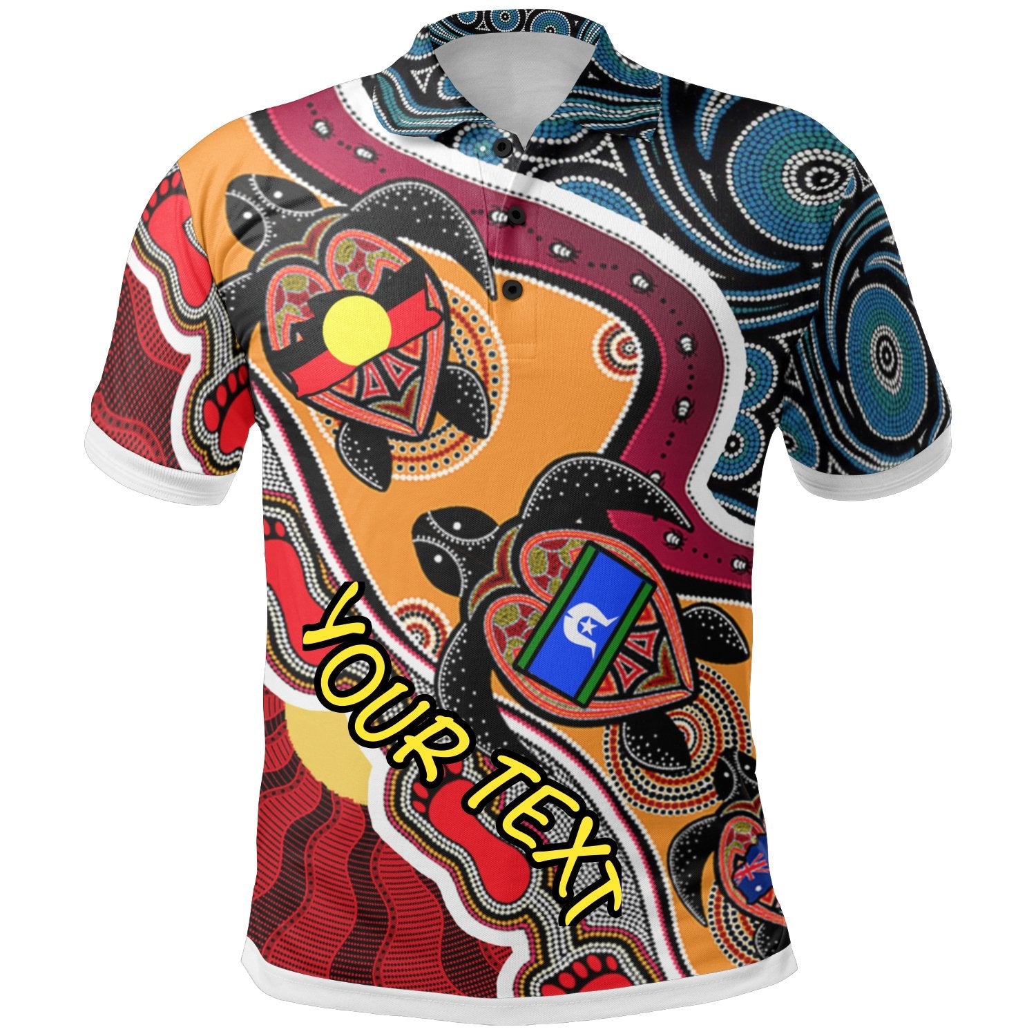 Aboriginal Polo - (Custom Text) Australia Aboriginal Dots With Turtle and NAIDOC Flags Polo Shirt