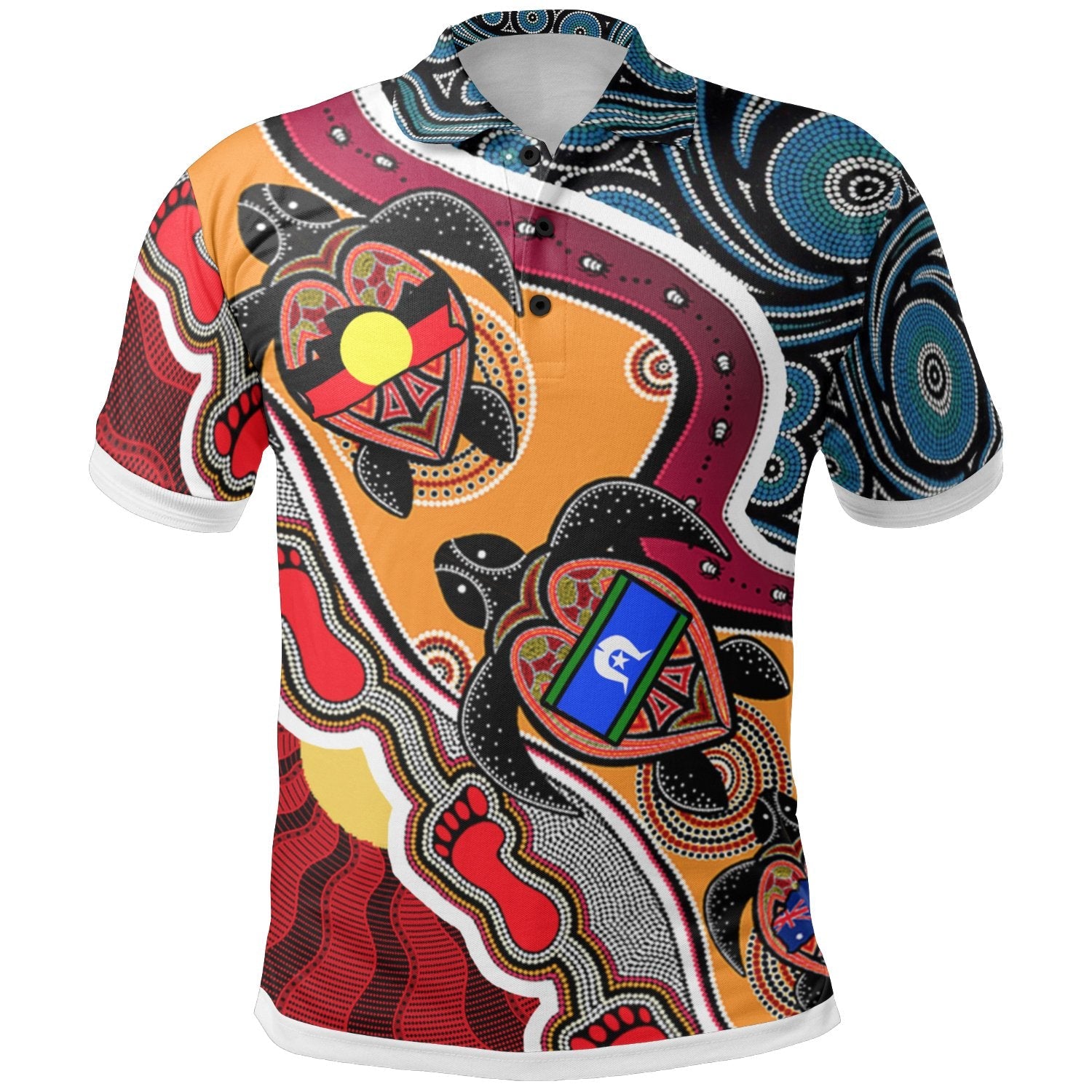 Aboriginal Polo - Australia Aboriginal Dots With Turtle and NAIDOC Flags Polo Shirt