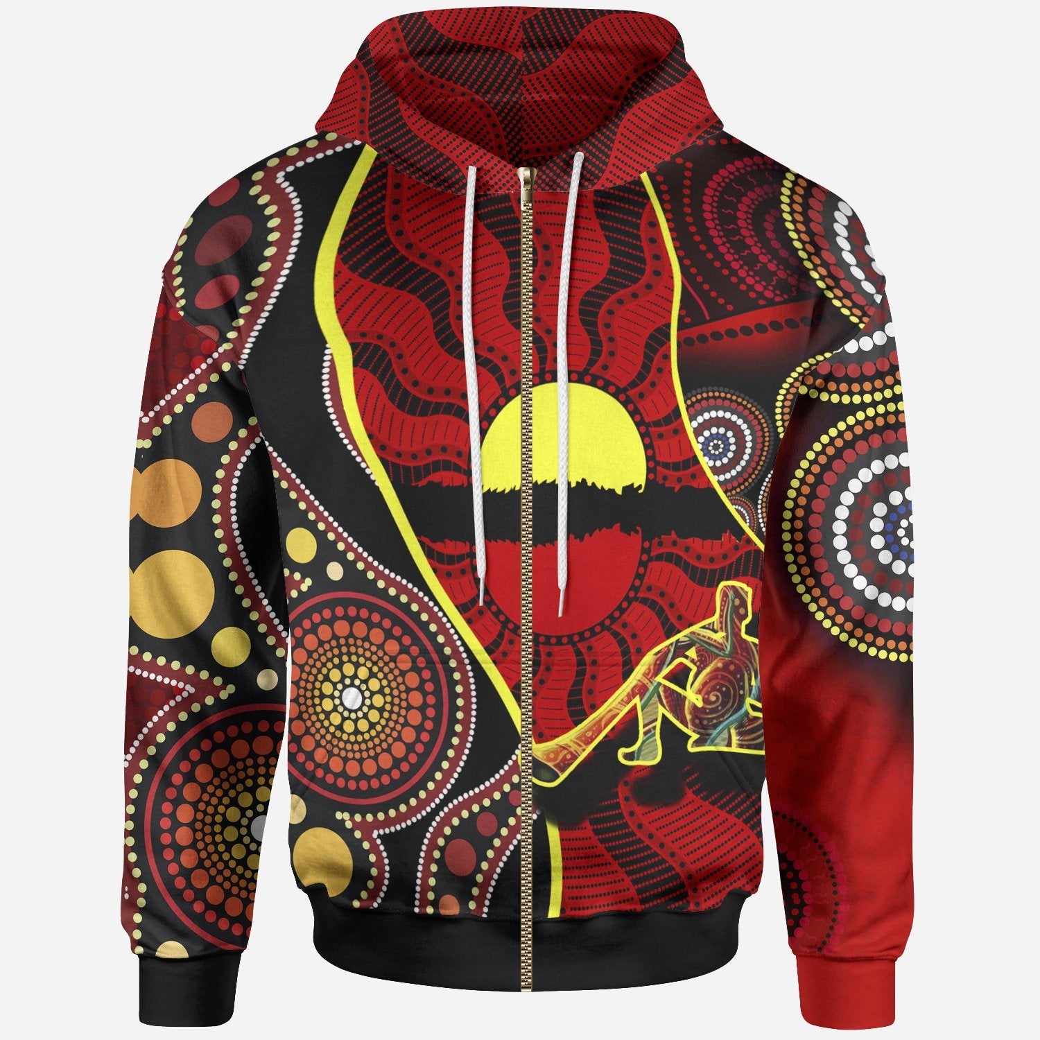 Zip Hoodie - Australia Aboriginal Dots With Didgeridoo