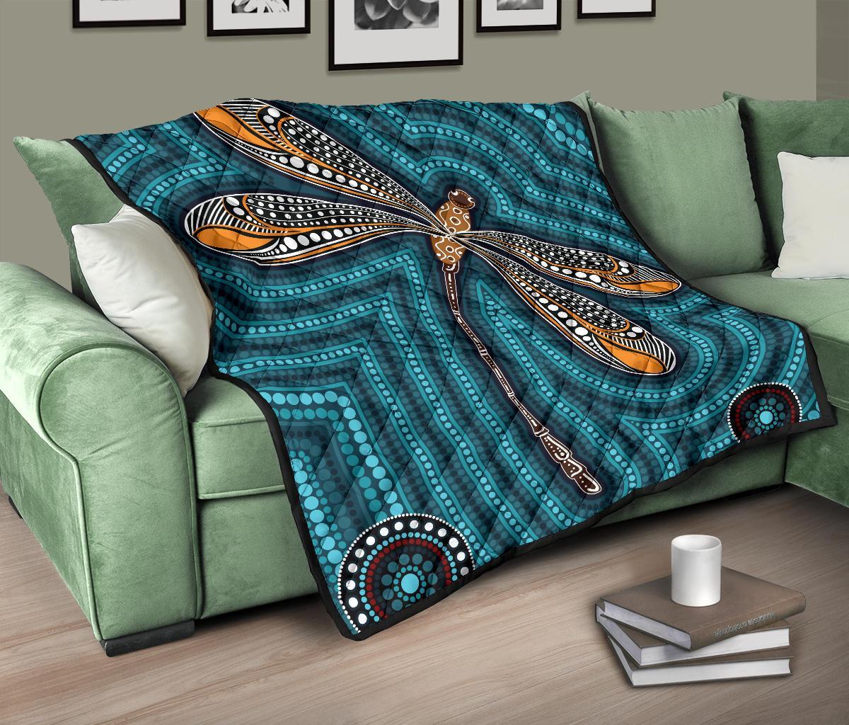 Aboriginal Premium Quilt - Indigenous Dragonfly