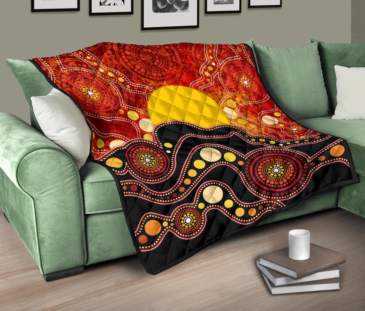 Aboriginal Premium Quilt - Aboriginal Lives Matter Flag Dot Painting Art
