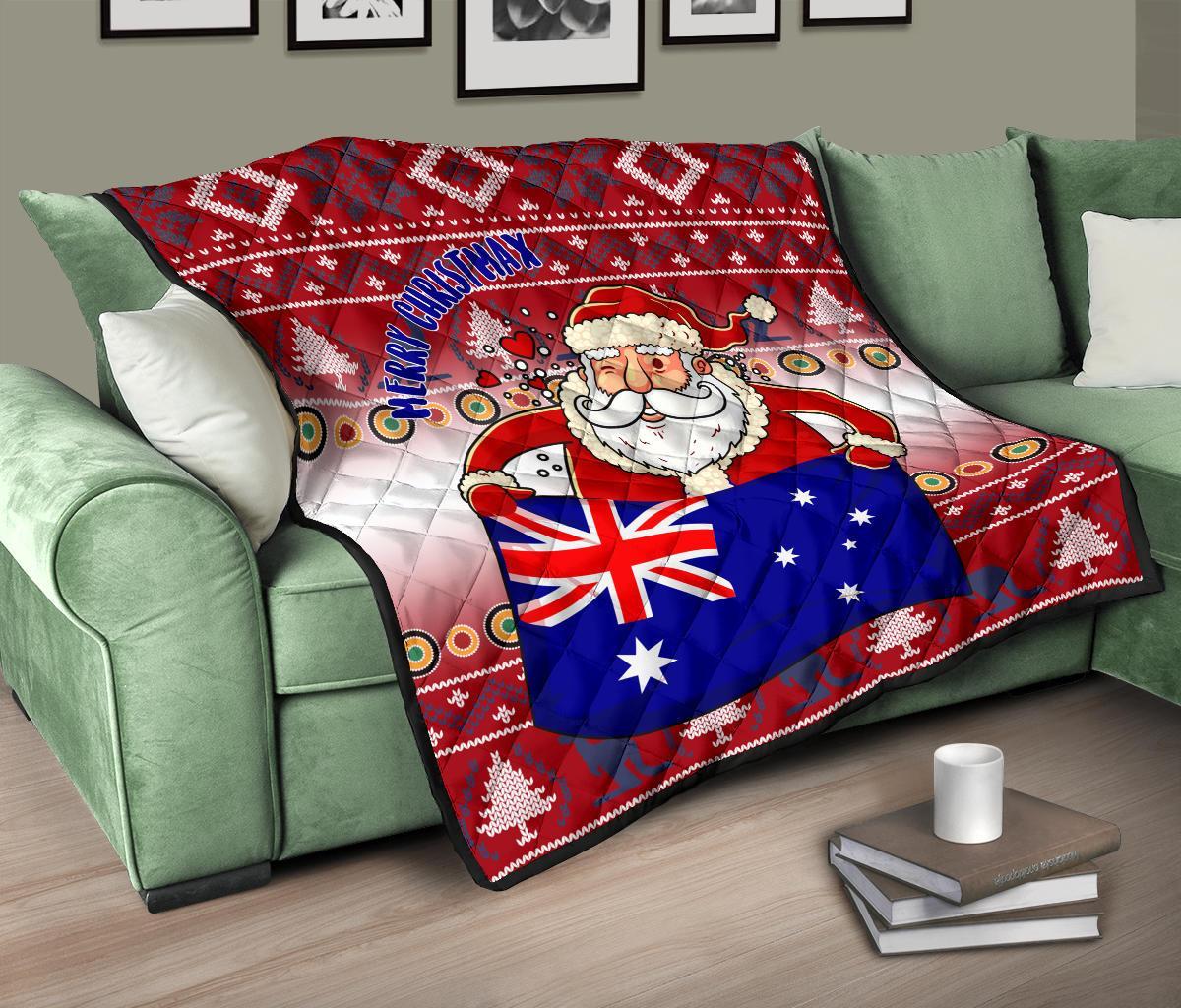 Christmas Premium Quilt - Australia Santa Claus Hold The Flag ( Red)