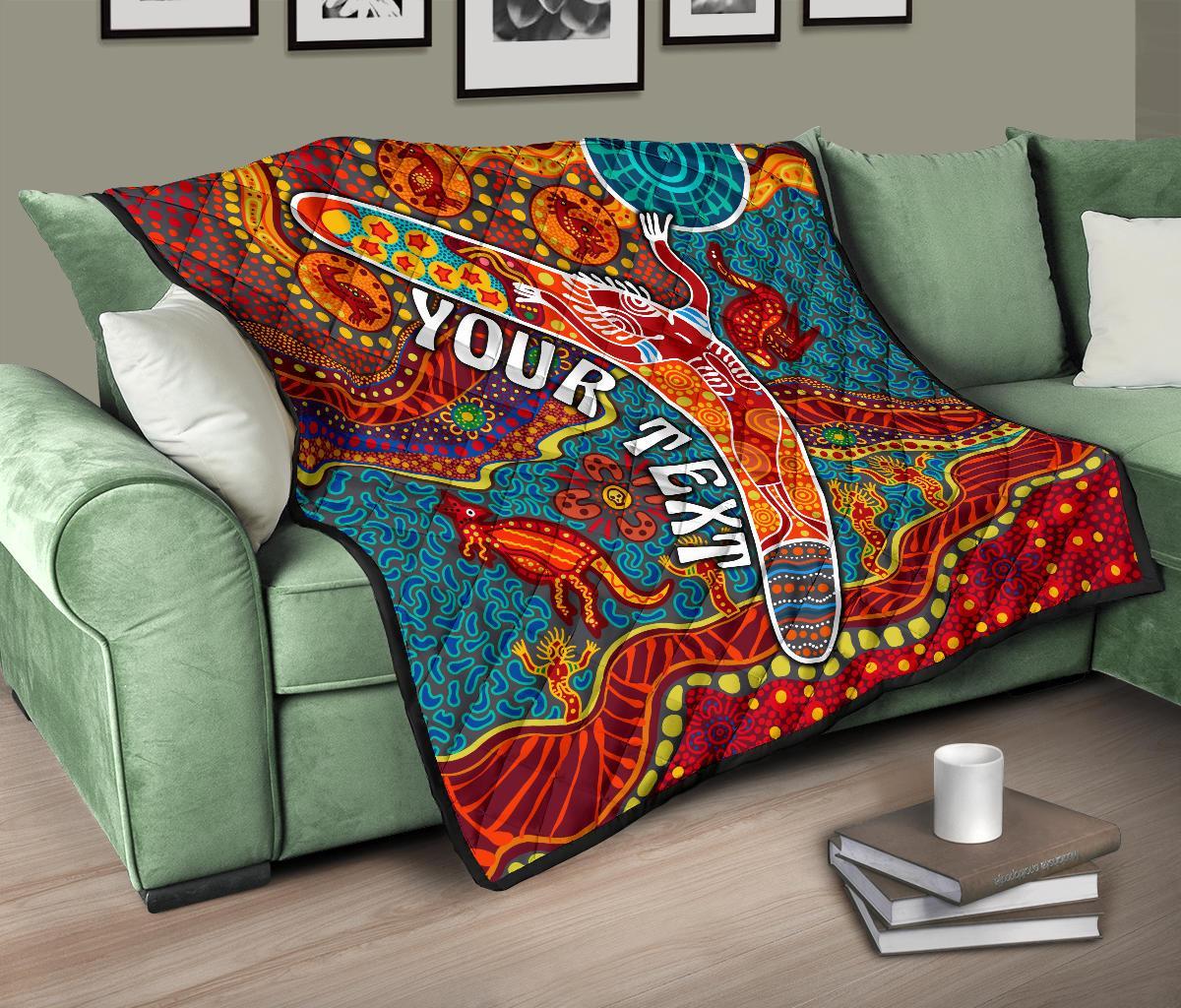 Aboriginal Personalised Premium Quilt - Indigenous Boomerang