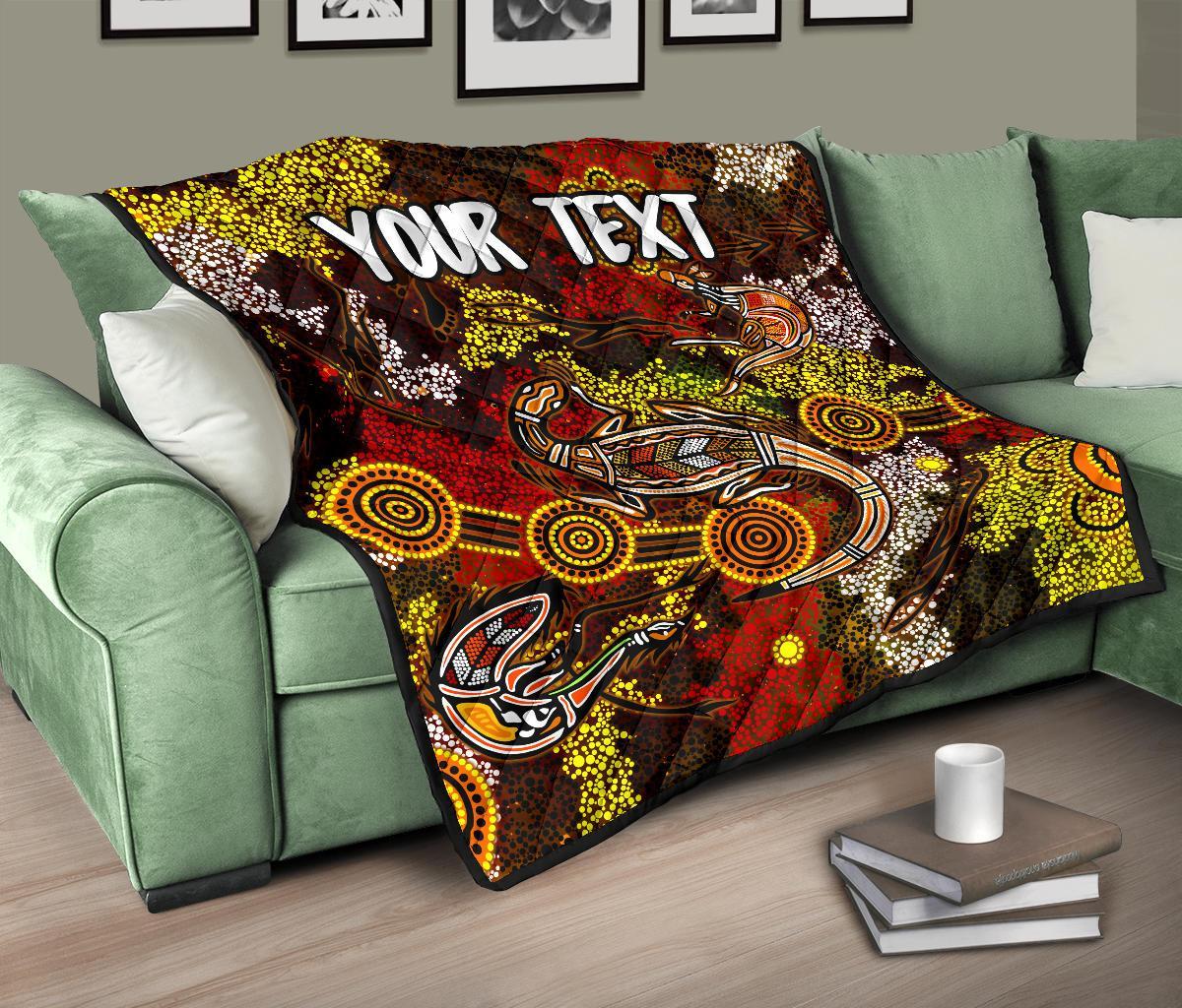 (Custom) Aboriginal Premium Quilt - Kangaroo and Lizard Dot Painting Art