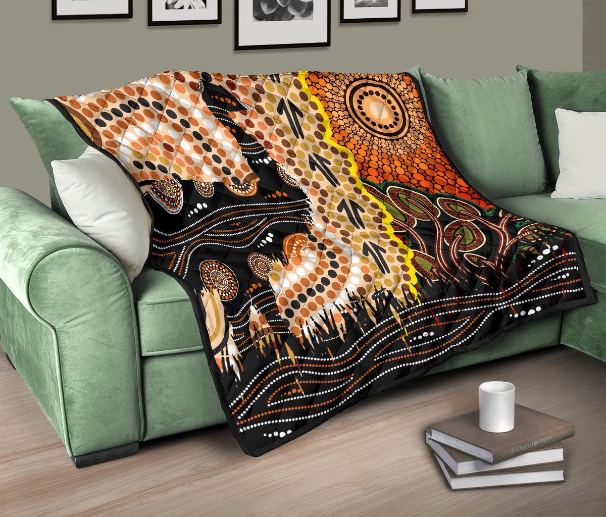 Aboriginal Premium Quilt - Indigenous Sun and Emu