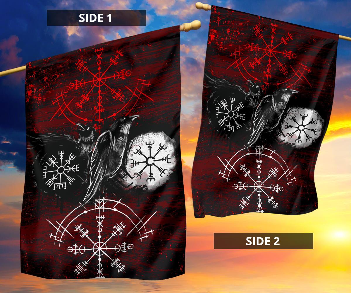 Viking Garden Flag Raven of Odin and Symbol Viking on Blood Background