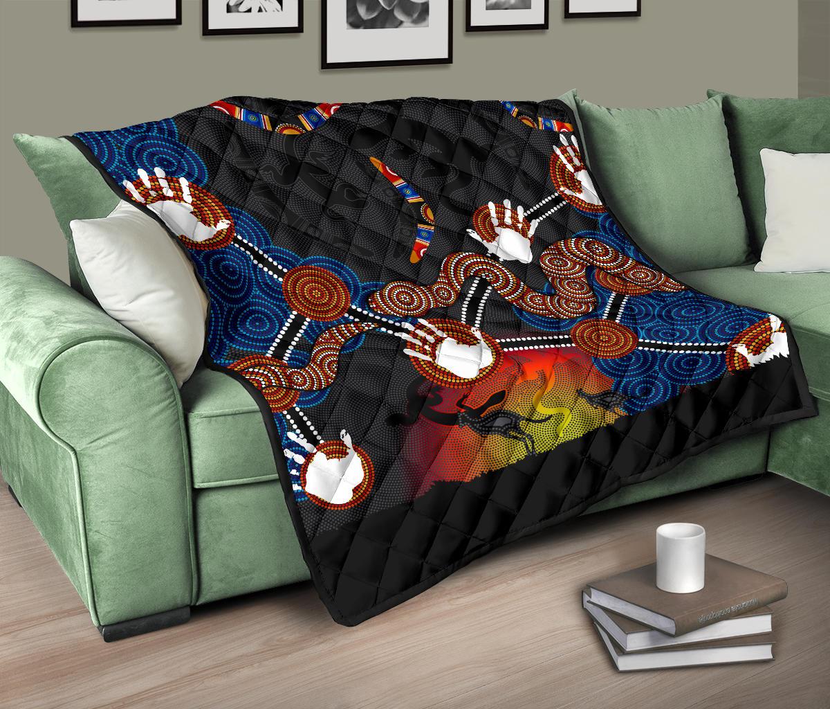 Aboriginal Premium Quilt - Australian Boomerang and Snake Indigenous Art