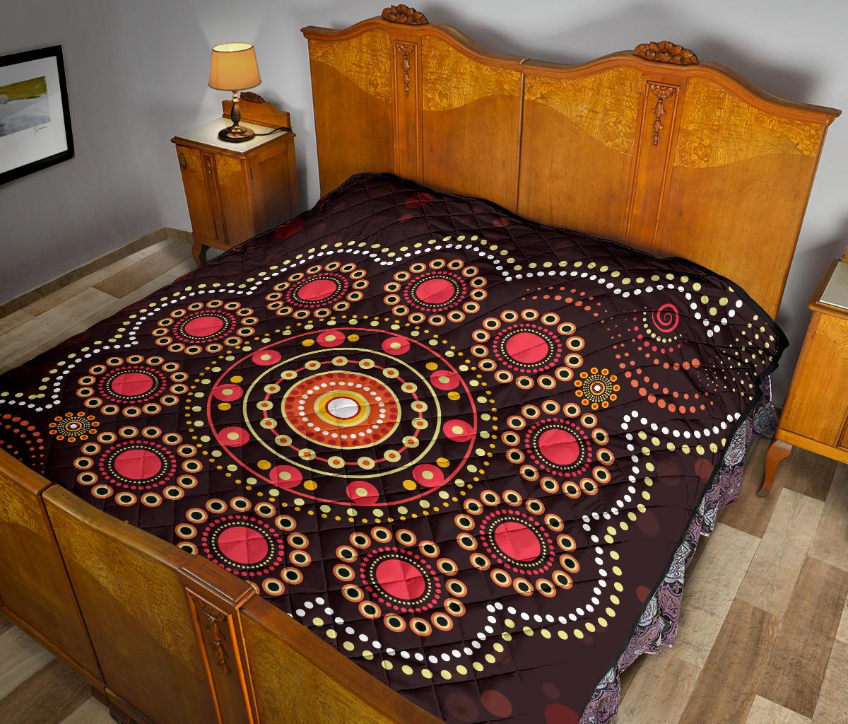 Aboriginal Premium Quilt - Australian Colorful Flower Dot Painting Art