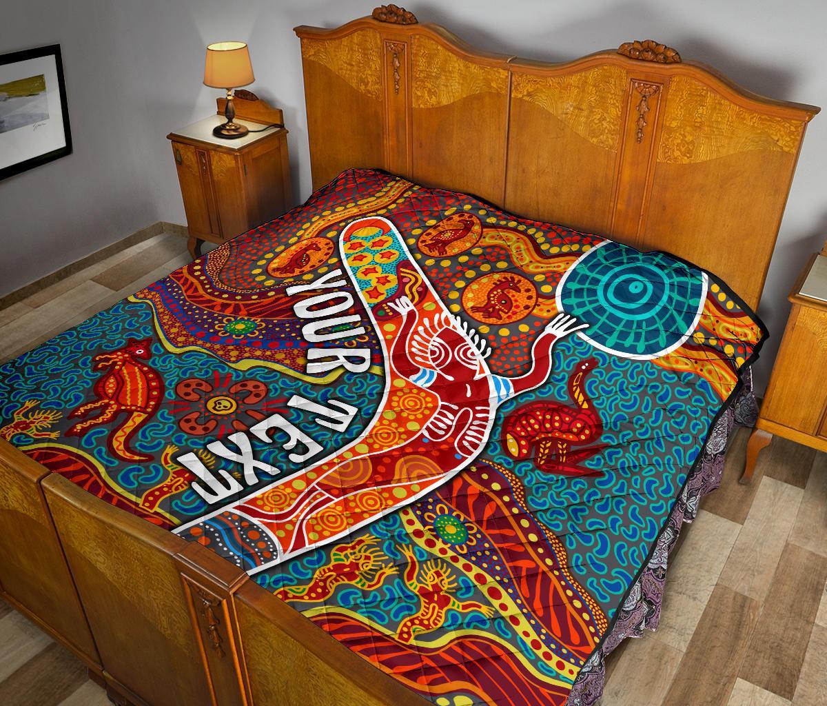 Aboriginal Personalised Premium Quilt - Indigenous Boomerang