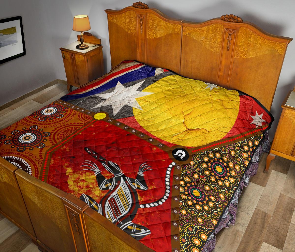 Premium Quilt - Aboriginal Dot Painting & Flags, Crocodile