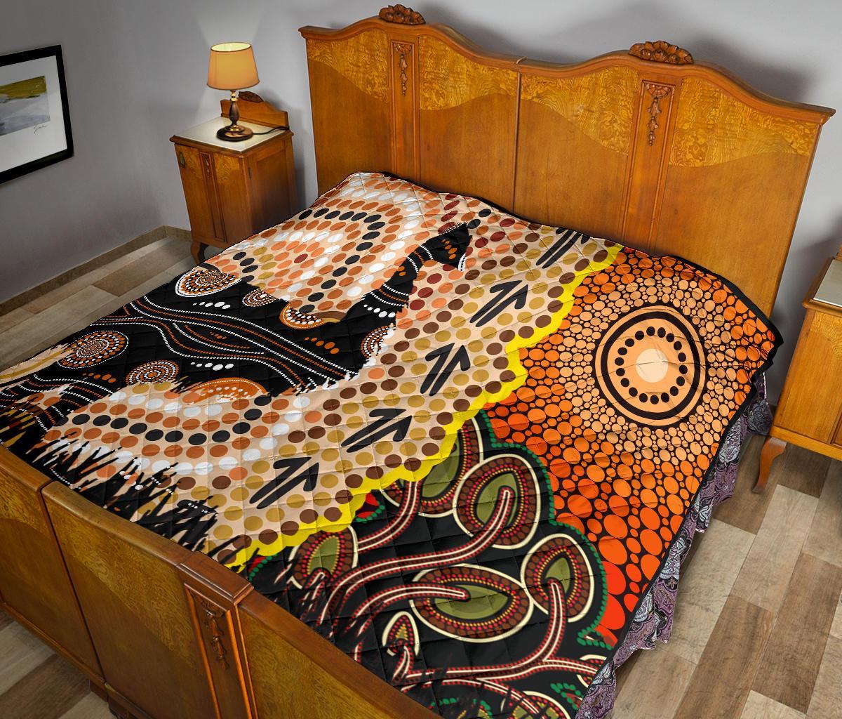 Aboriginal Premium Quilt - Indigenous Sun and Emu