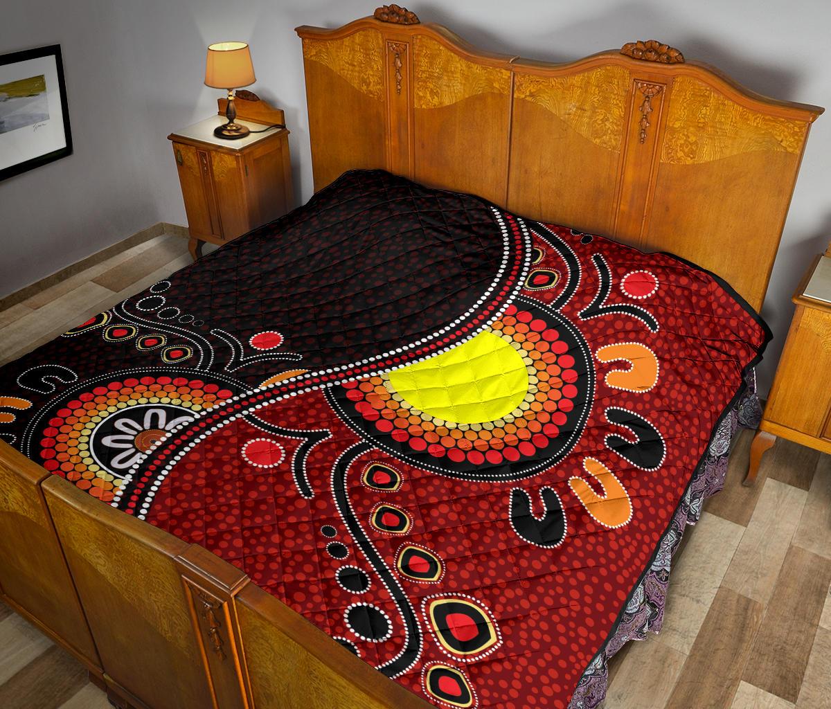 Aboriginal Premium Quilt - Australia Flag Dot Painting Art