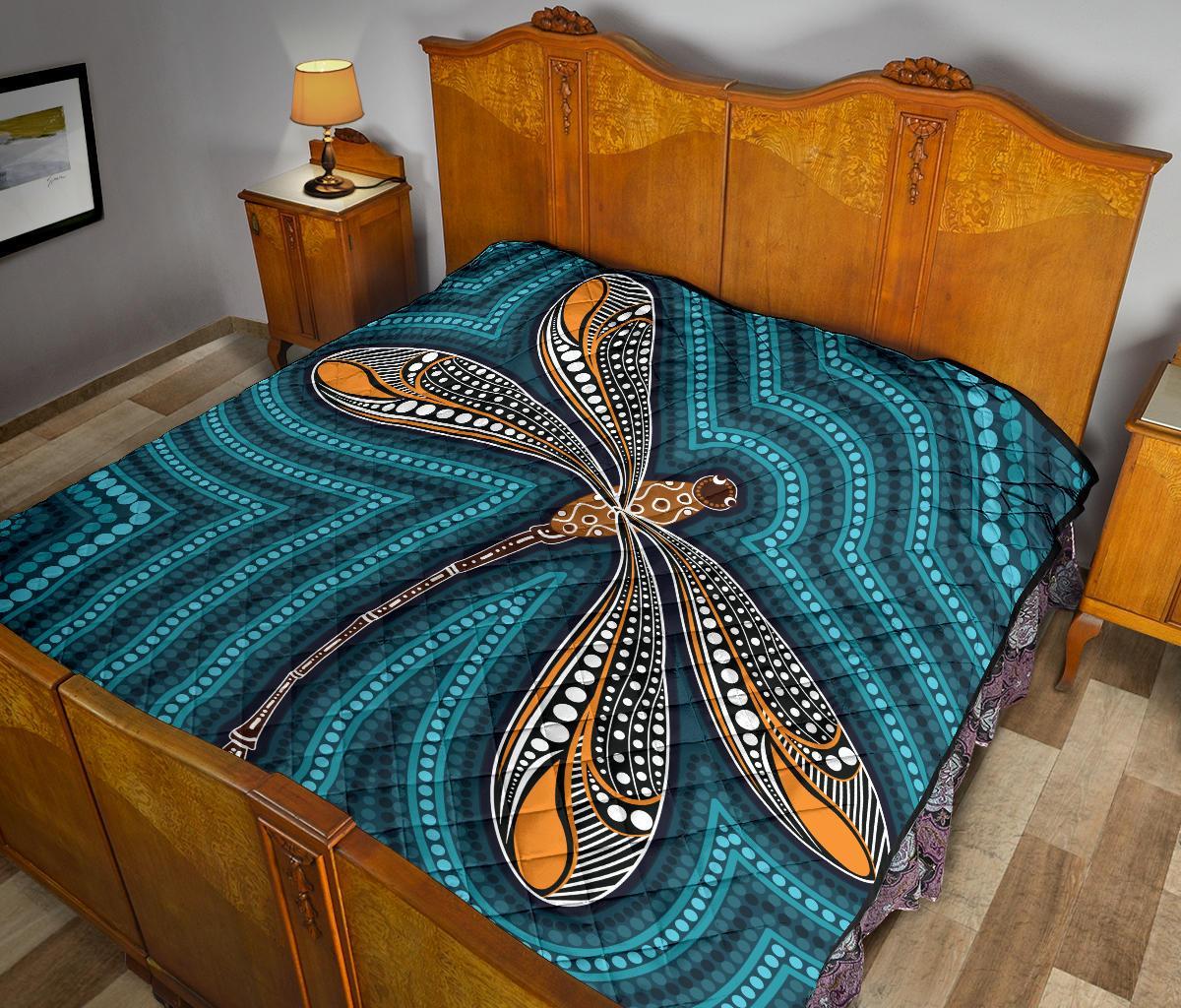 Aboriginal Premium Quilt - Indigenous Dragonfly