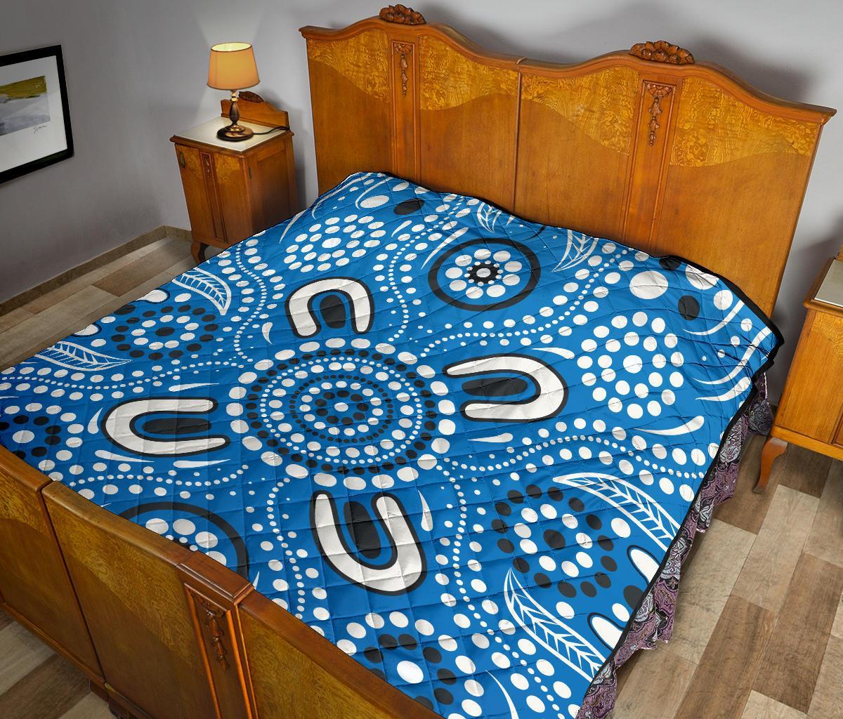 Aboriginal Premium Quilt - Indigenous Circle Dot Painting Blue Color