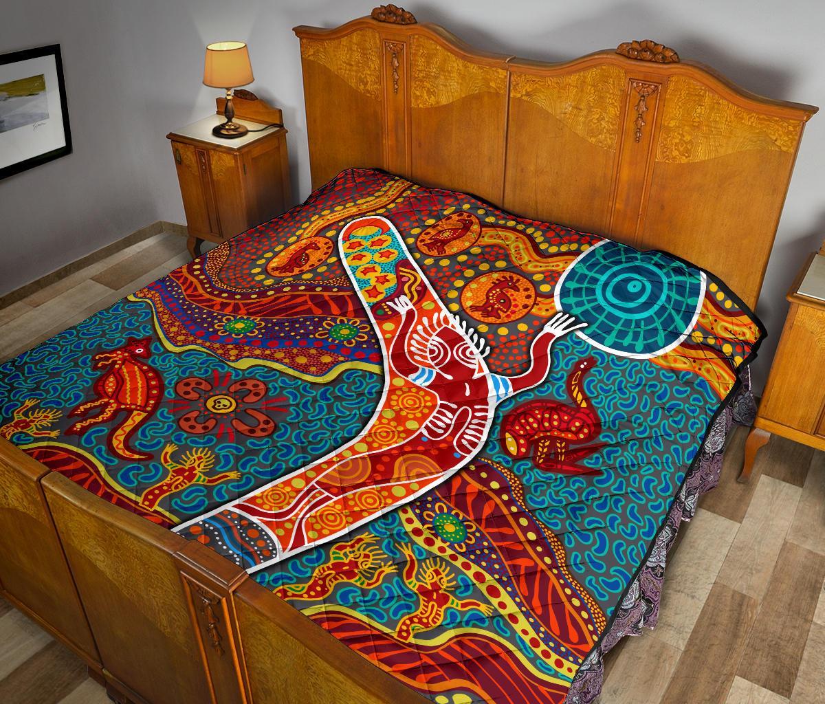 Aboriginal Premium Quilt - Indigenous Boomerang