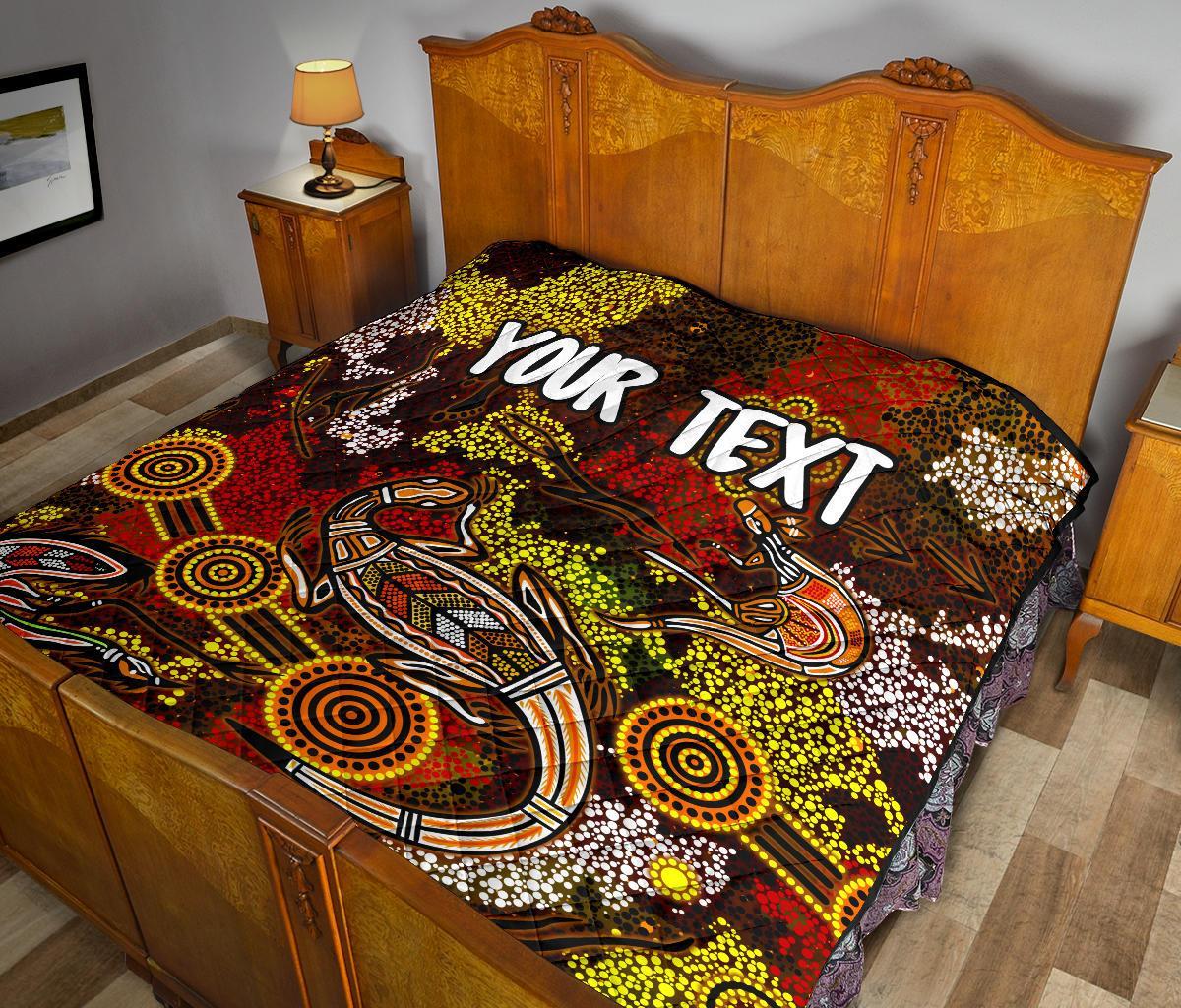 (Custom) Aboriginal Premium Quilt - Kangaroo and Lizard Dot Painting Art