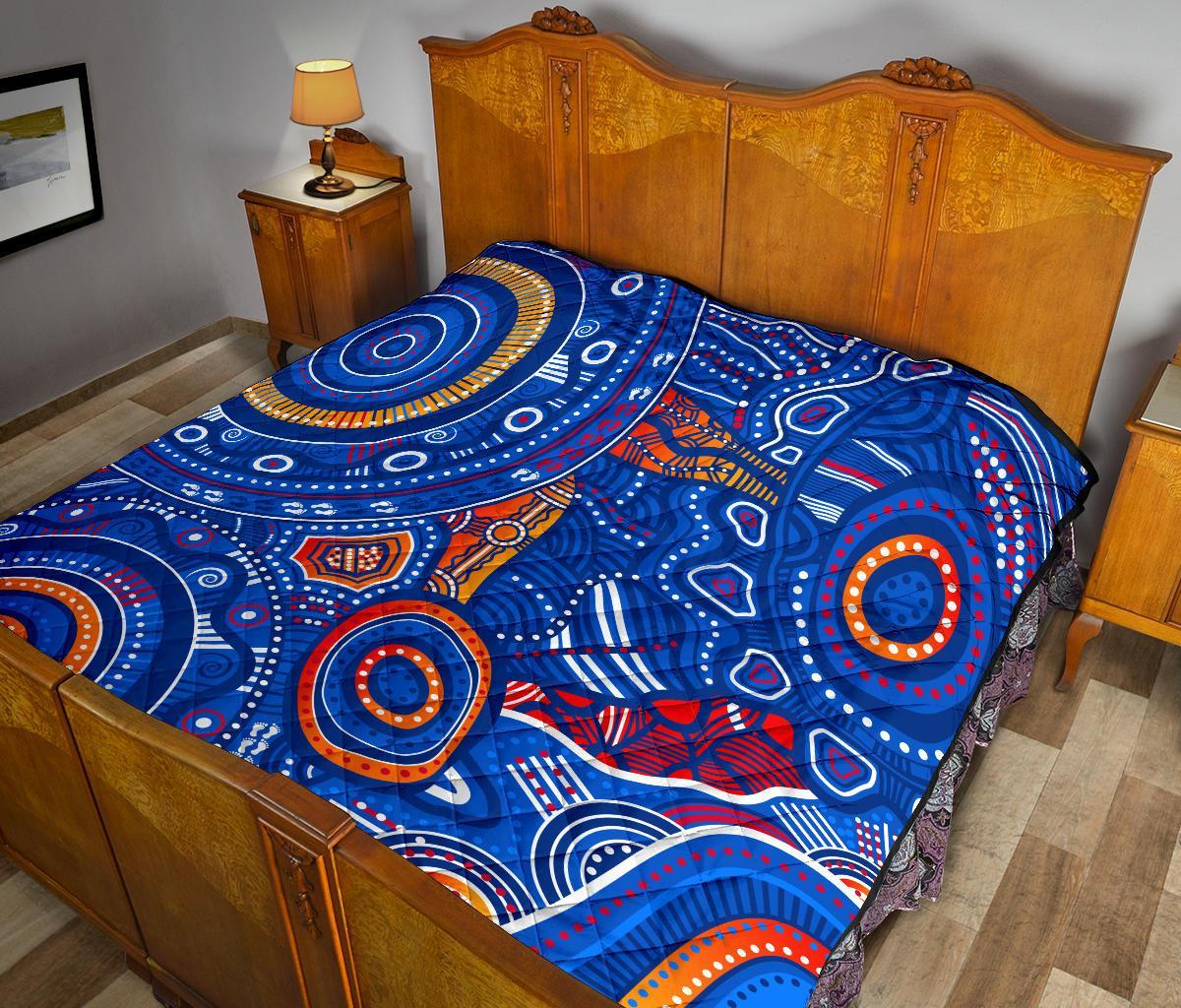 Aboriginal Premium Quilt - Indigenous Footprint Patterns Blue Color