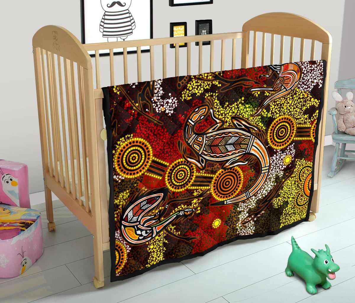 Aboriginal Premium Quilt - Kangaroo and Lizard Dot Painting Art