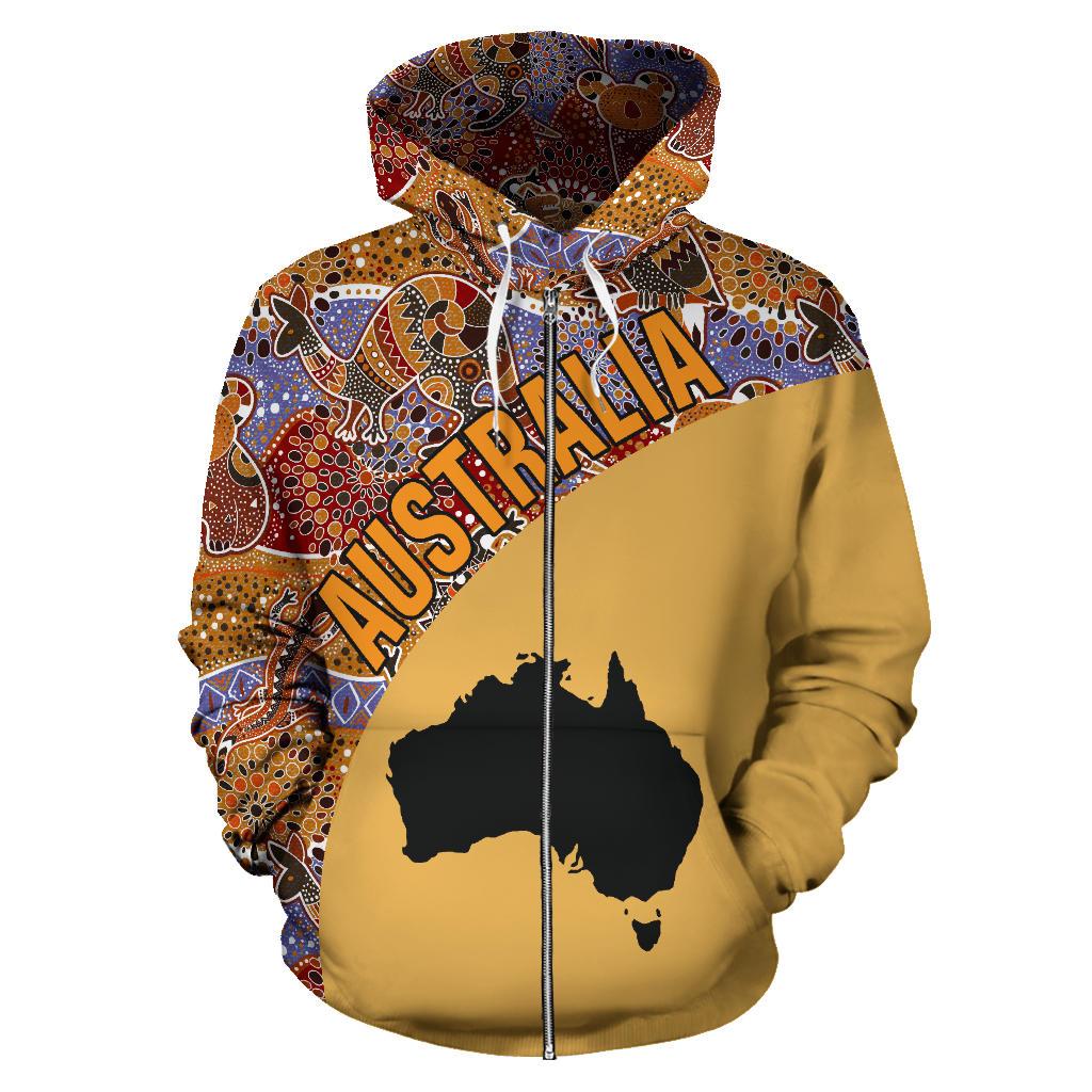 Aboriginal Zip Hoodie - Australia Map Patterns Koala Kangaroo